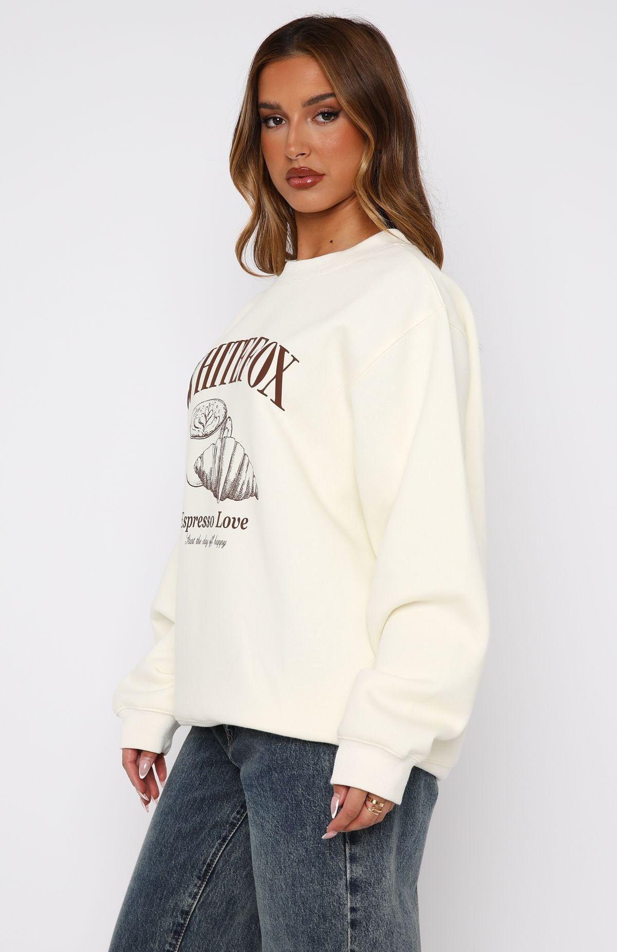 Premium Espresso Love Oversized Sweater - Off White