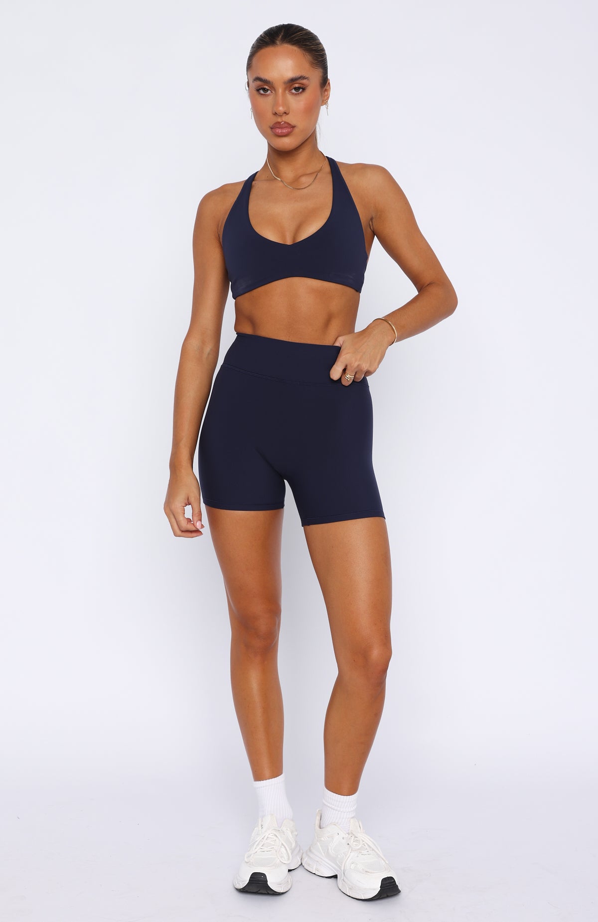 Premium High Waisted Bike Shorts - Navy | White Fox Active