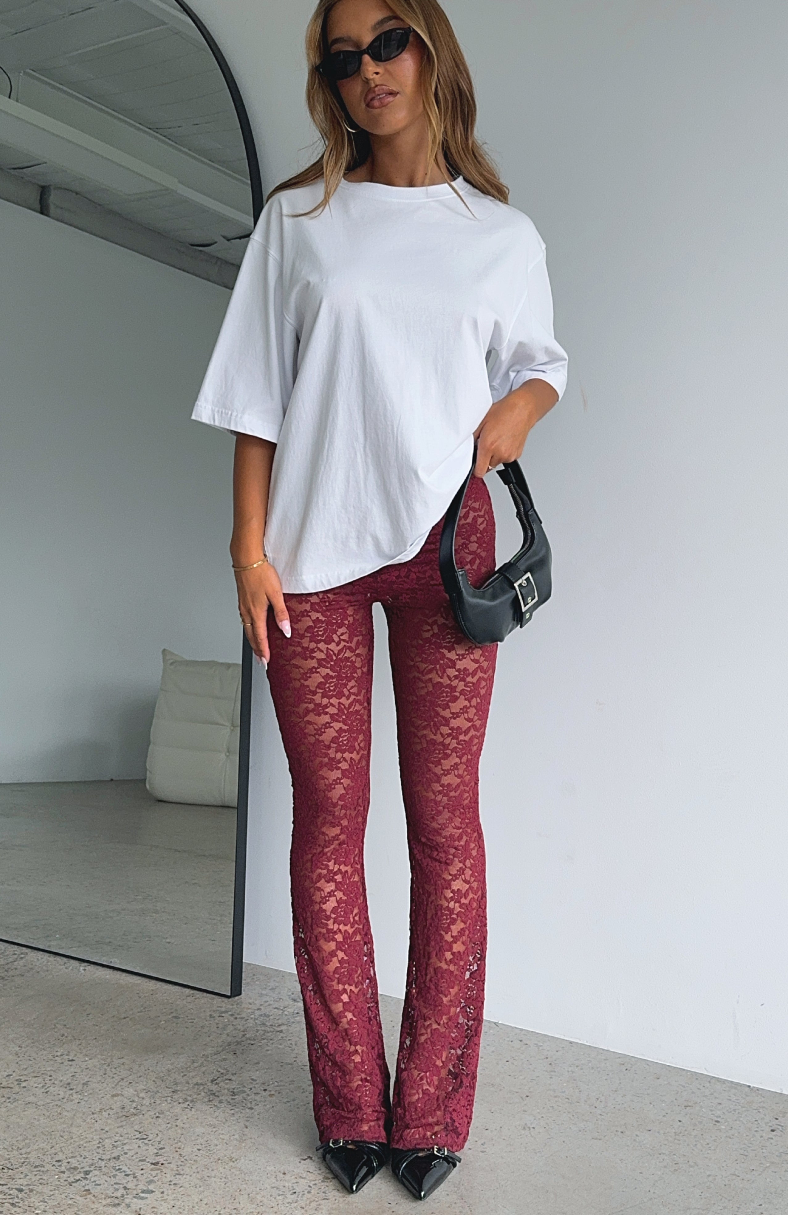 Premium New Era Lace Pants in Wine