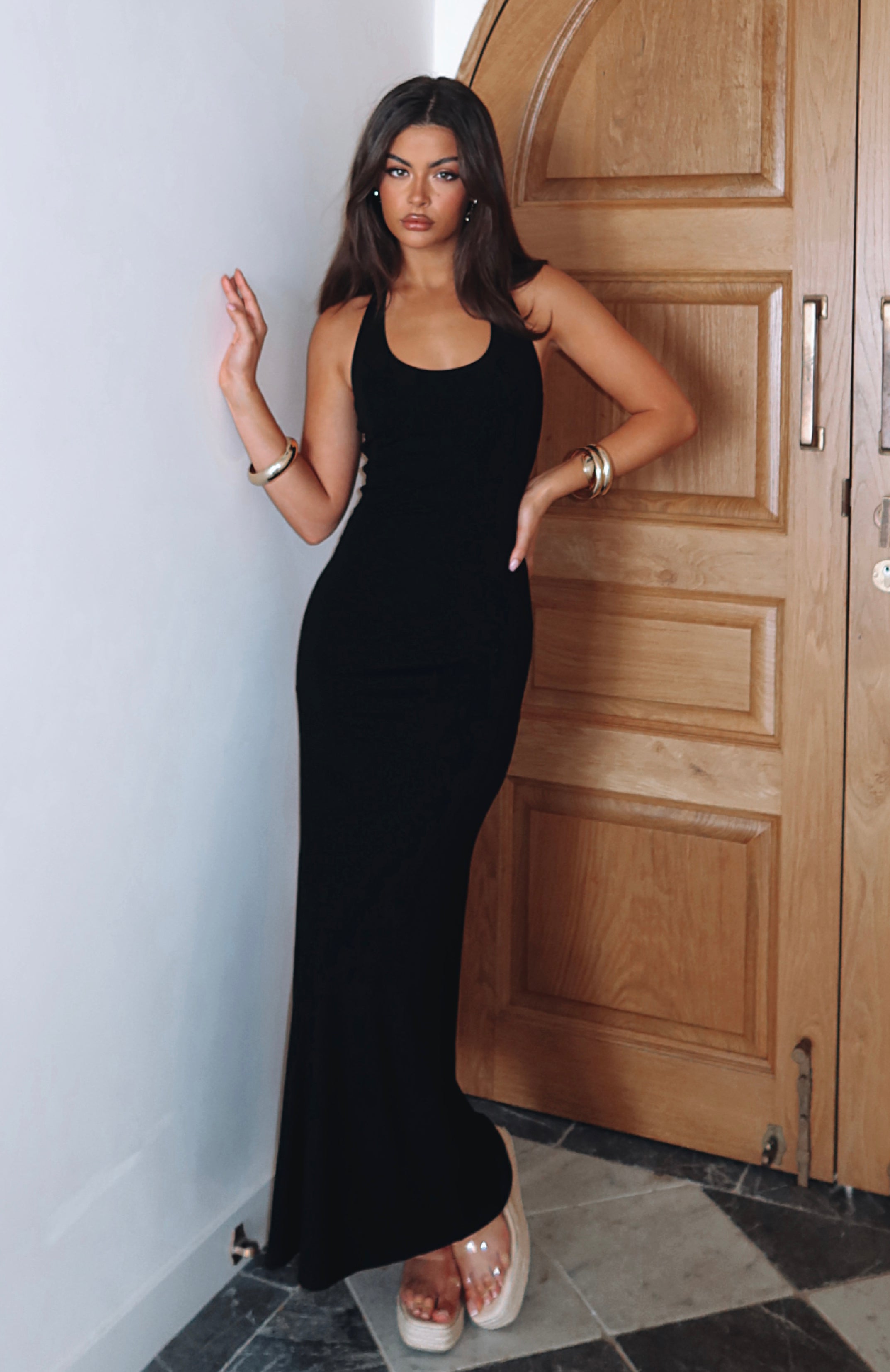 Premium Took A Chance Halter Maxi Dress - Black