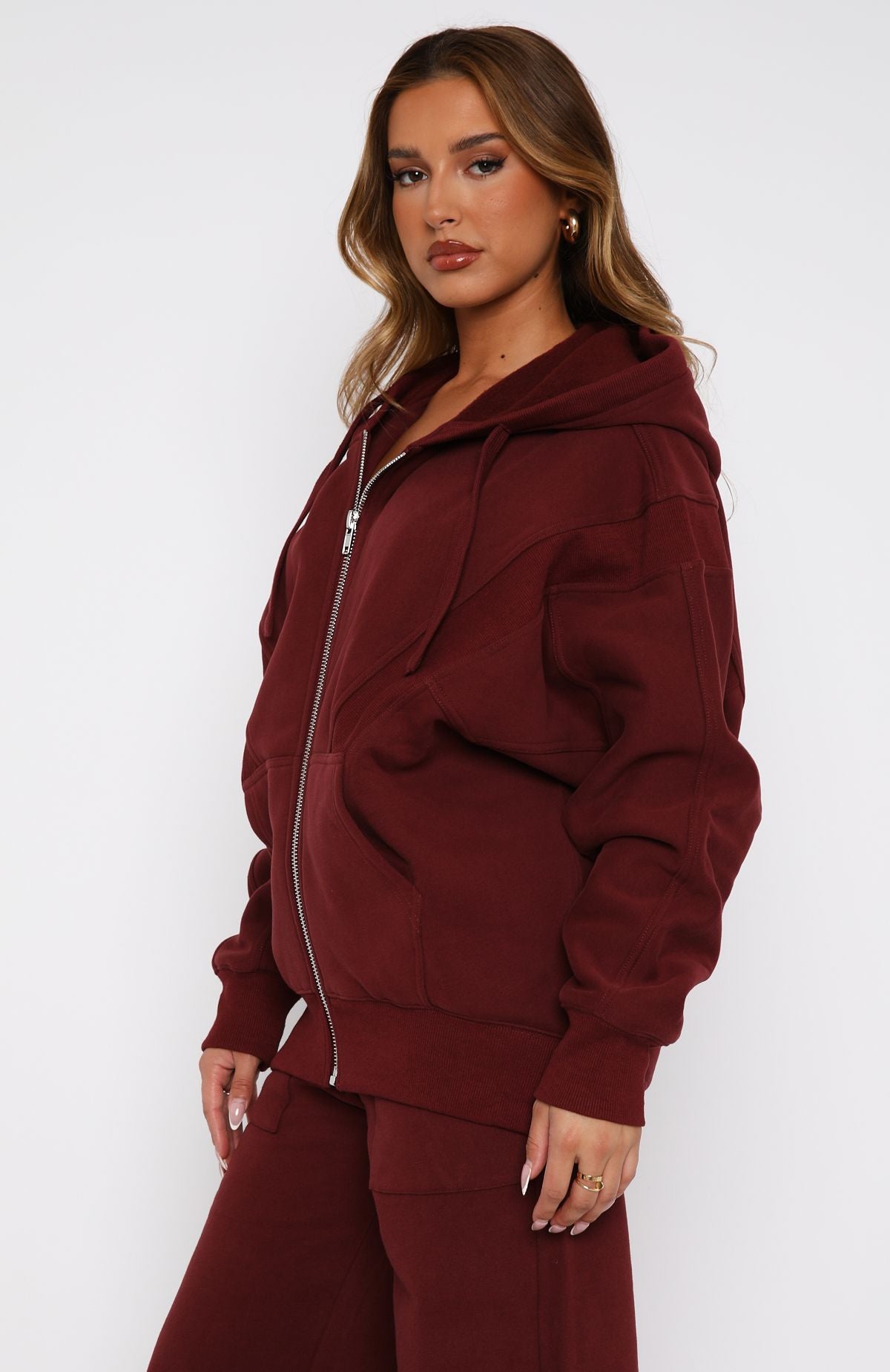 Premium Zip-Front Oversized Hoodie in Merlot - Ultimate Comfort