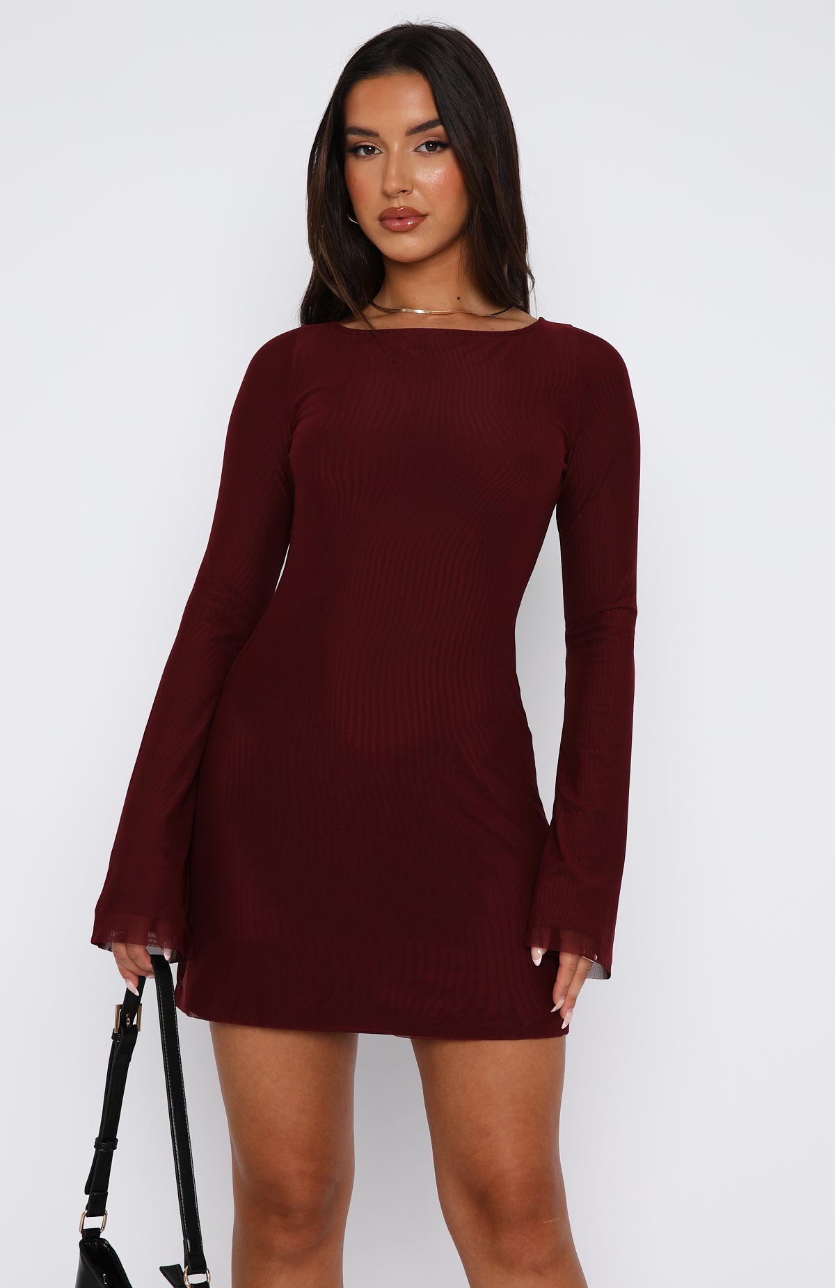 Ultimate Elegance: Excuse Me Miss Long Sleeve Mini Dress in Wine