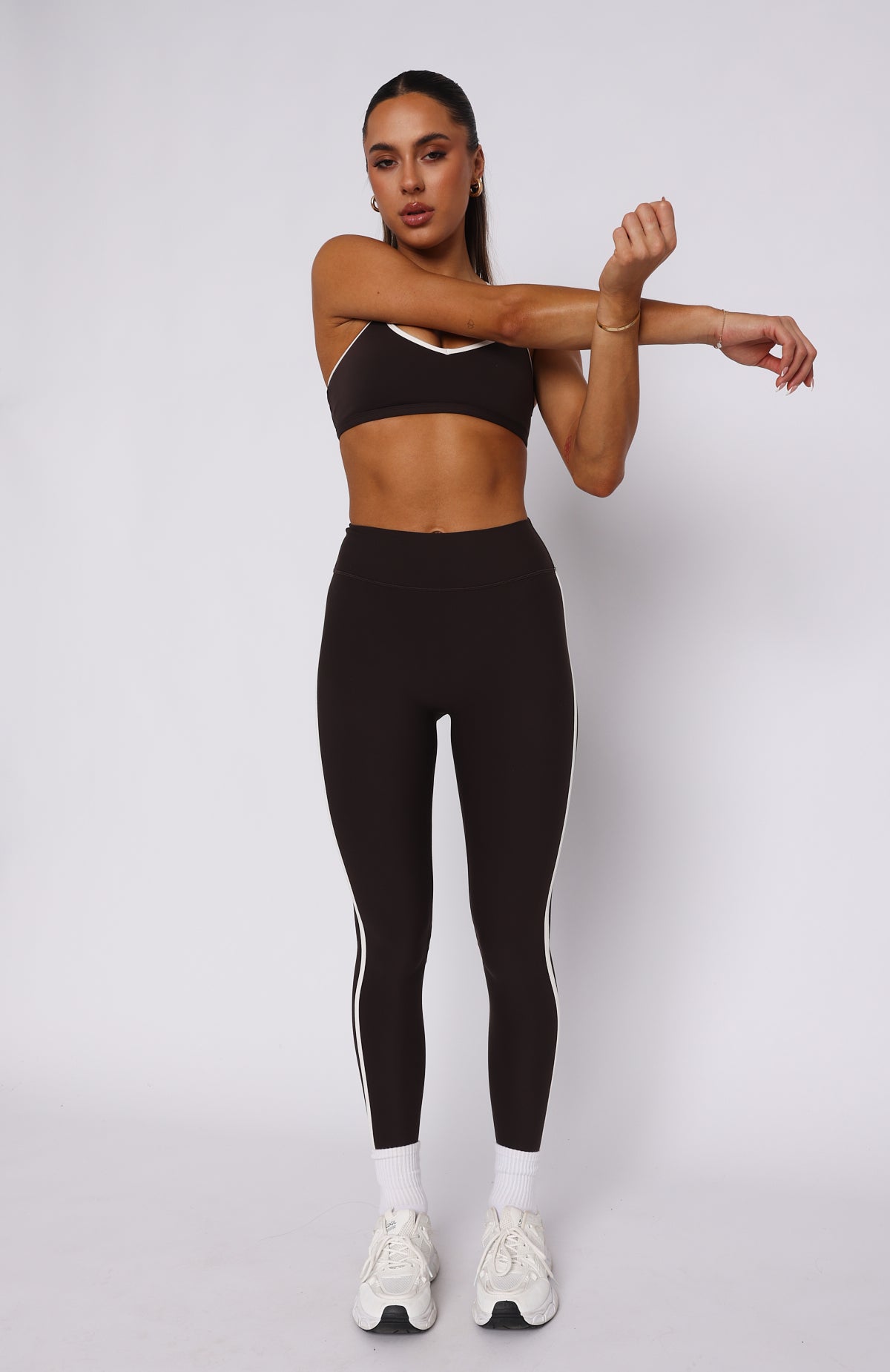 Ultimate Core Workout High Waisted Leggings - Espresso/Cream