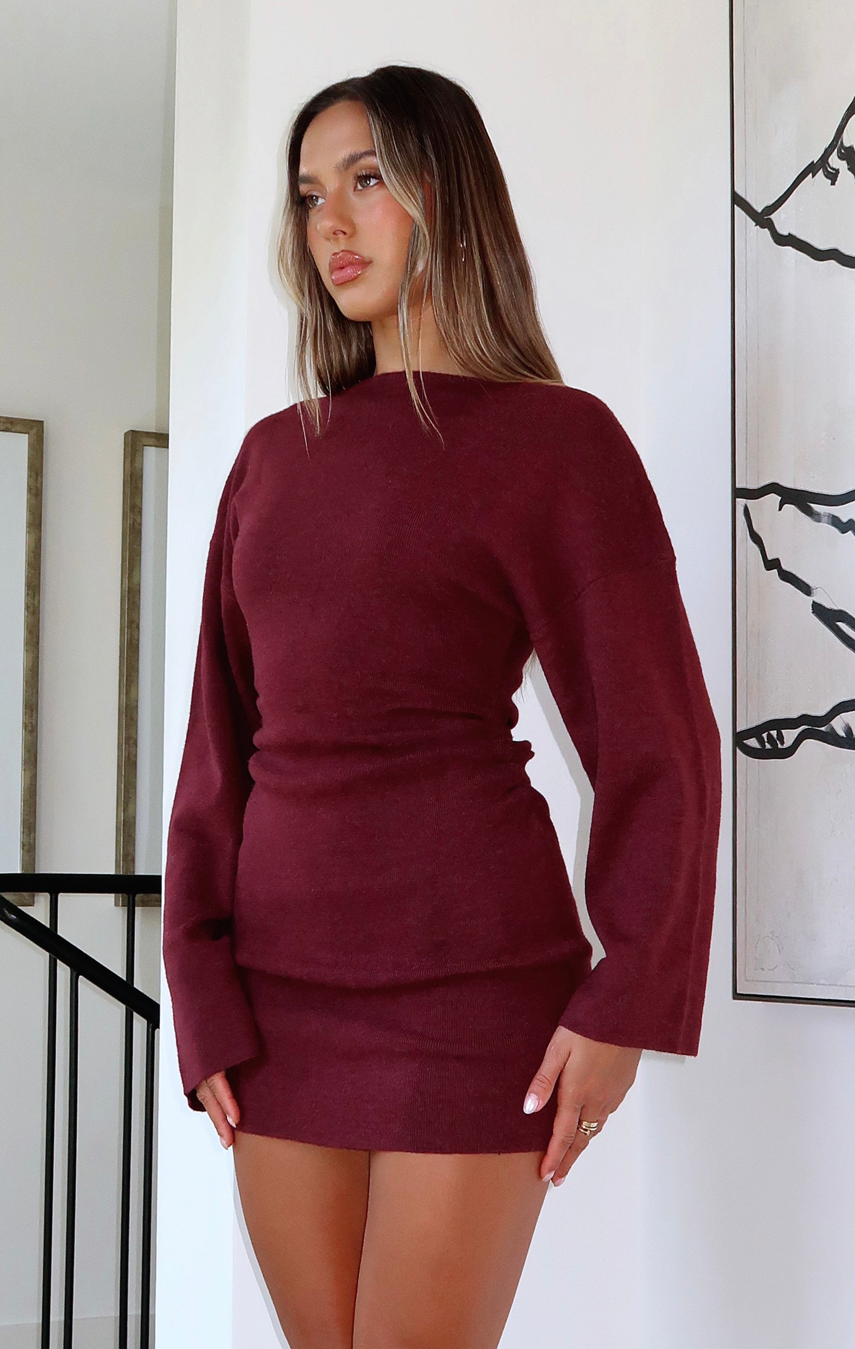 Premium Strange World Burgundy Long Sleeve Mini Dress