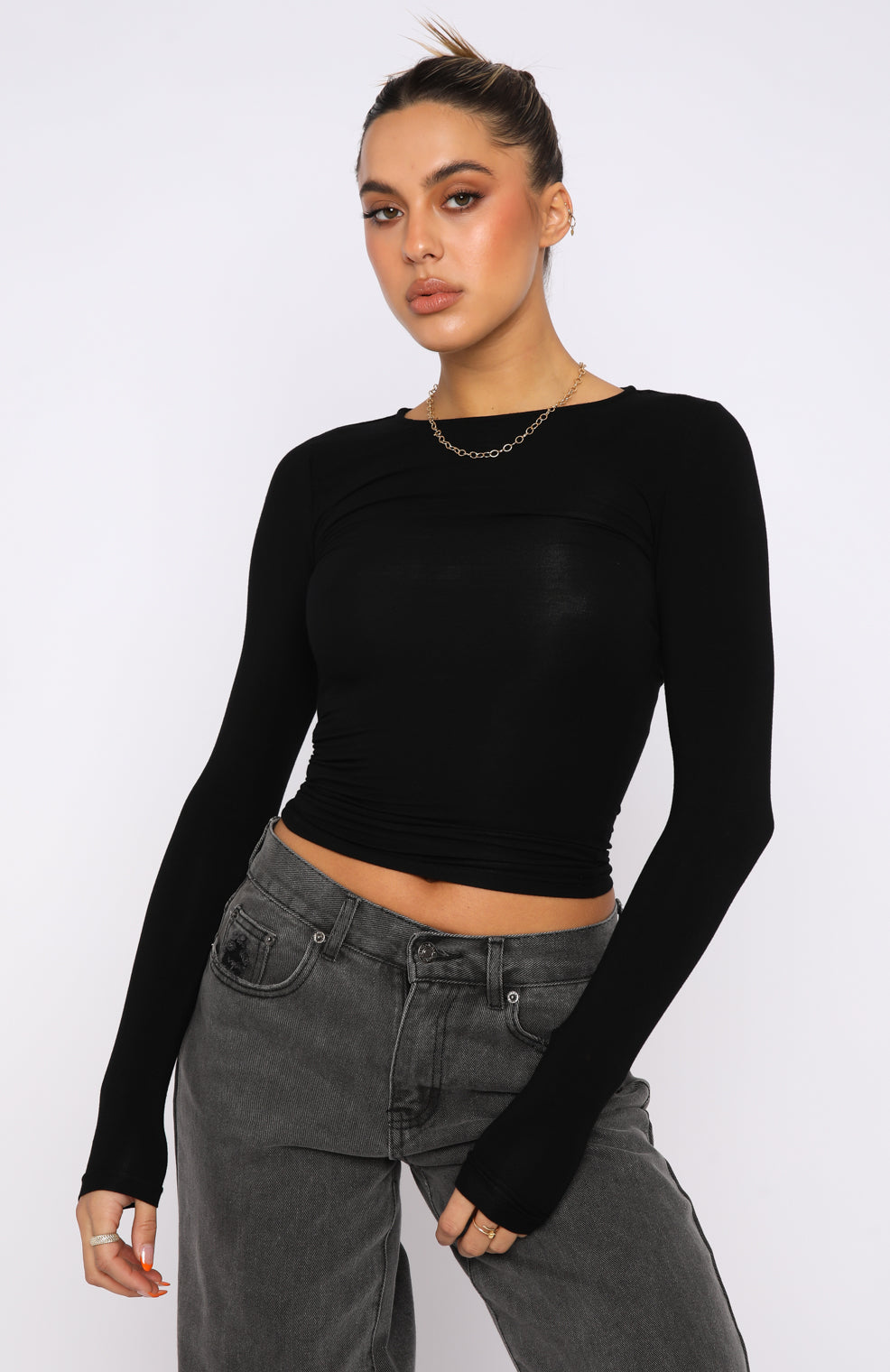 Premium Long Sleeve Jersey Top - Black