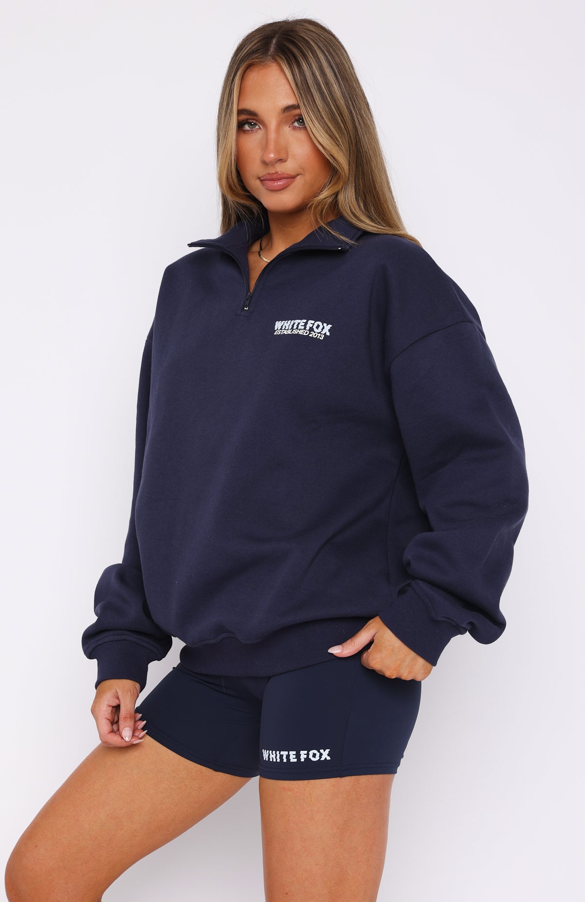 Premium Oversized Zip Front Sweater - Navy