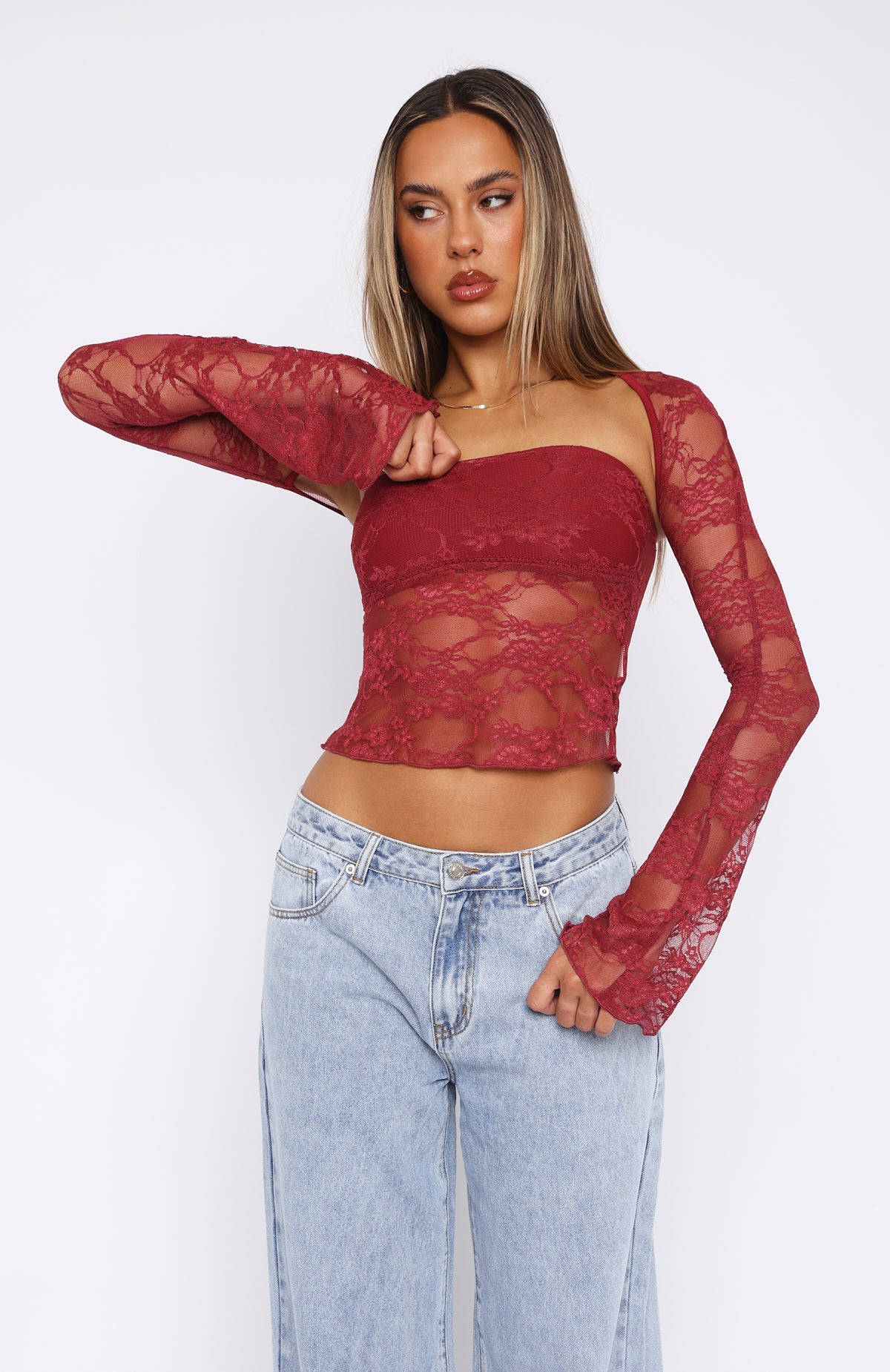 Ultimate Sweet Lovin' Lace Top Set in Premium Wine