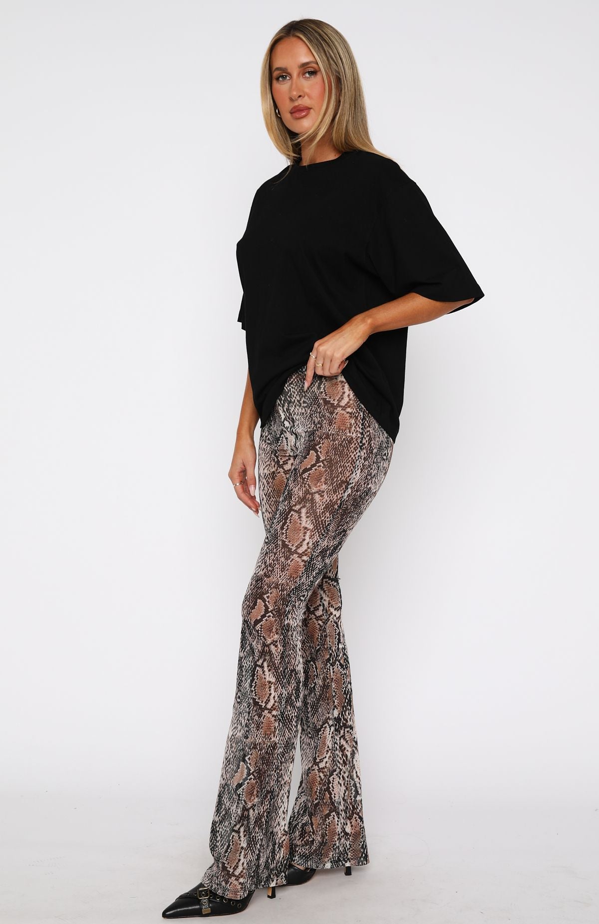 Ultimate Sheer Snake Print Flare Pants
