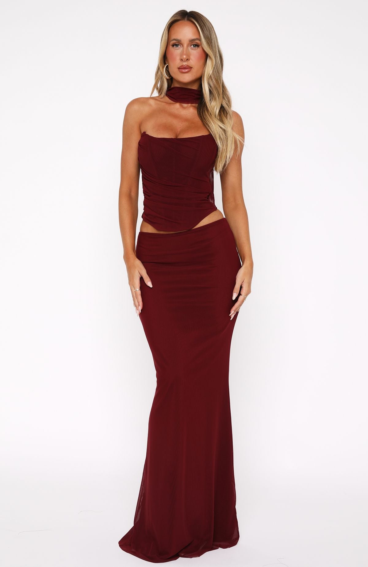 Ultimate Loving You Maxi Skirt in Burgundy - Premium Stretch & Style