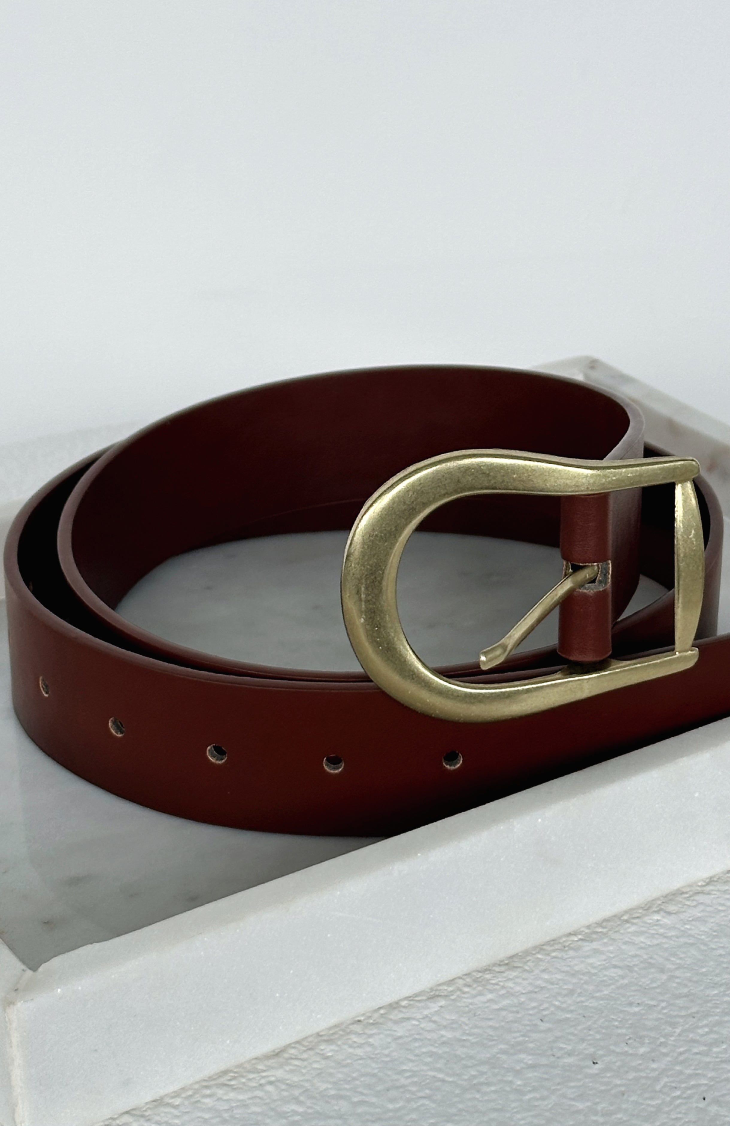 Premium Austin Leather Belt - Brown/Gold