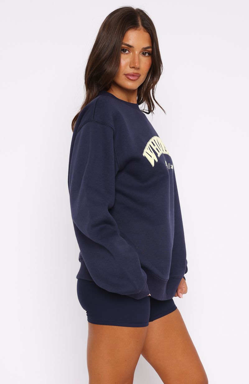 Premium Athletics Era Oversized Sweater - Navy Blue