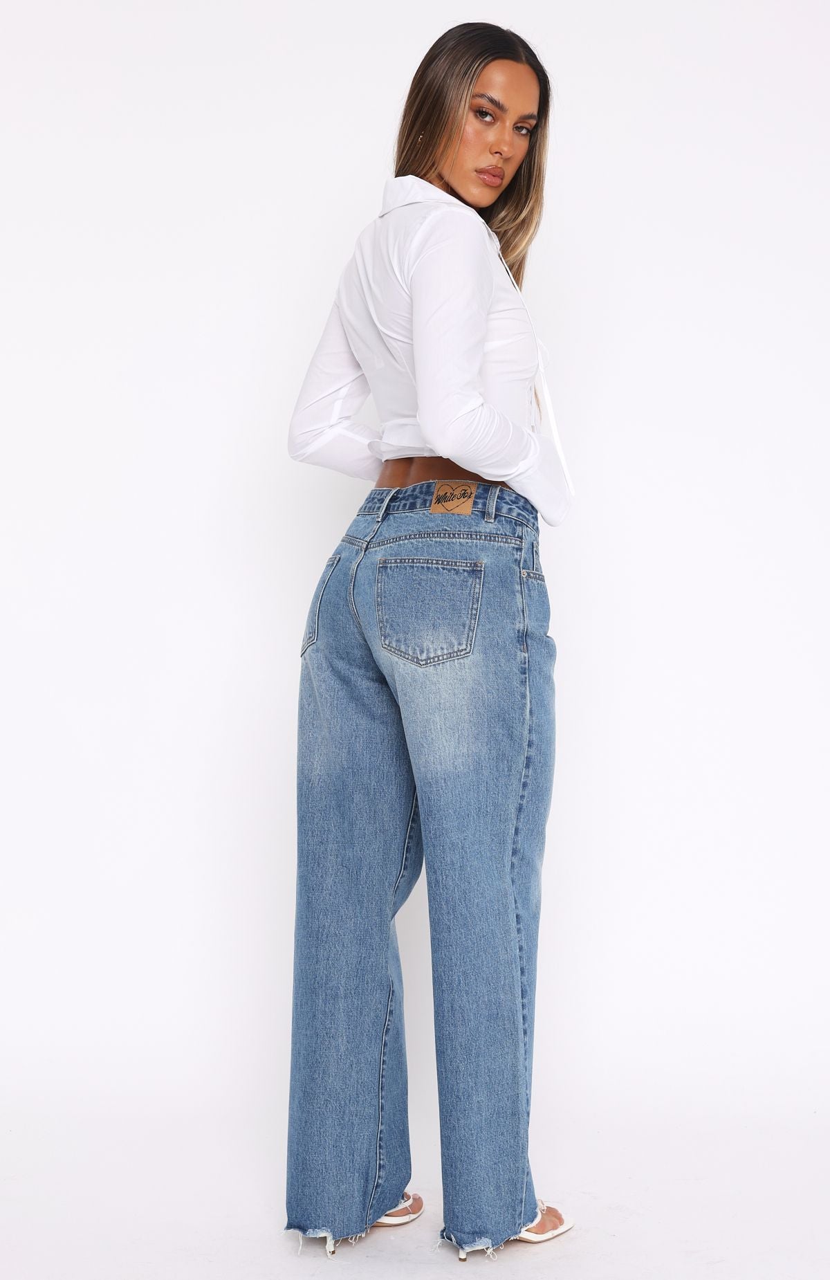 Premium Claire Low Rise Wide Leg Jeans in Admiral Blue