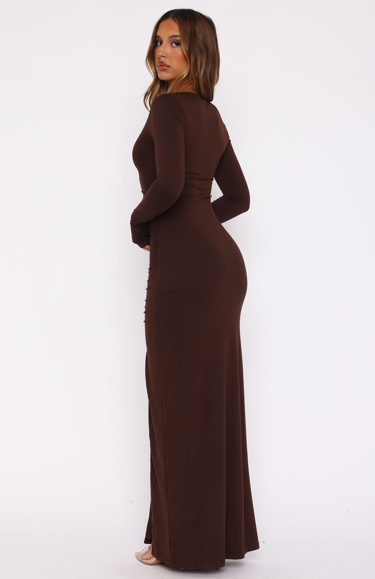 Premium Long Sleeve Maxi Dress - Chocolate Elegance