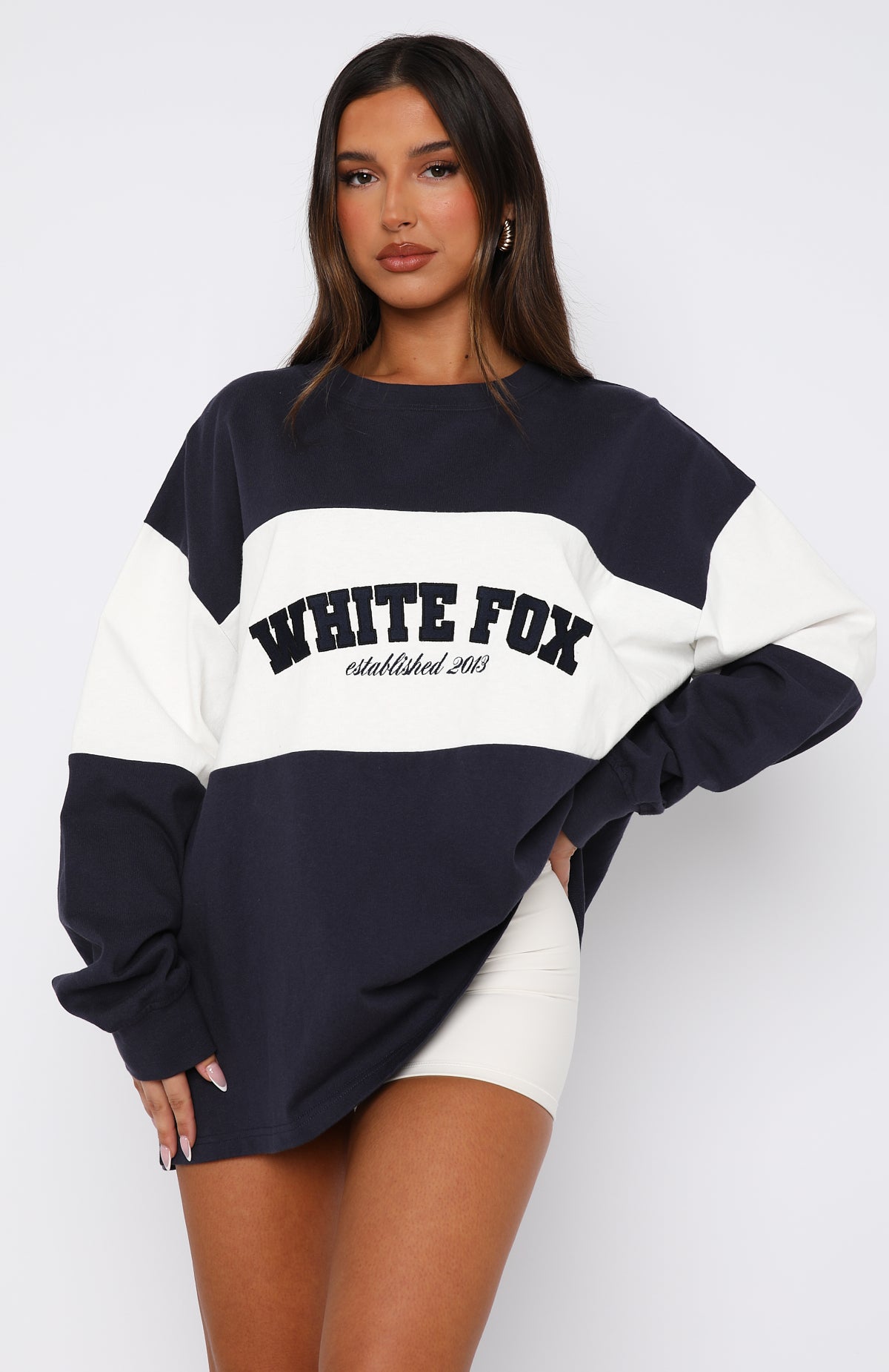 Premium Need You More Oversized Long Sleeve Tee - Navy