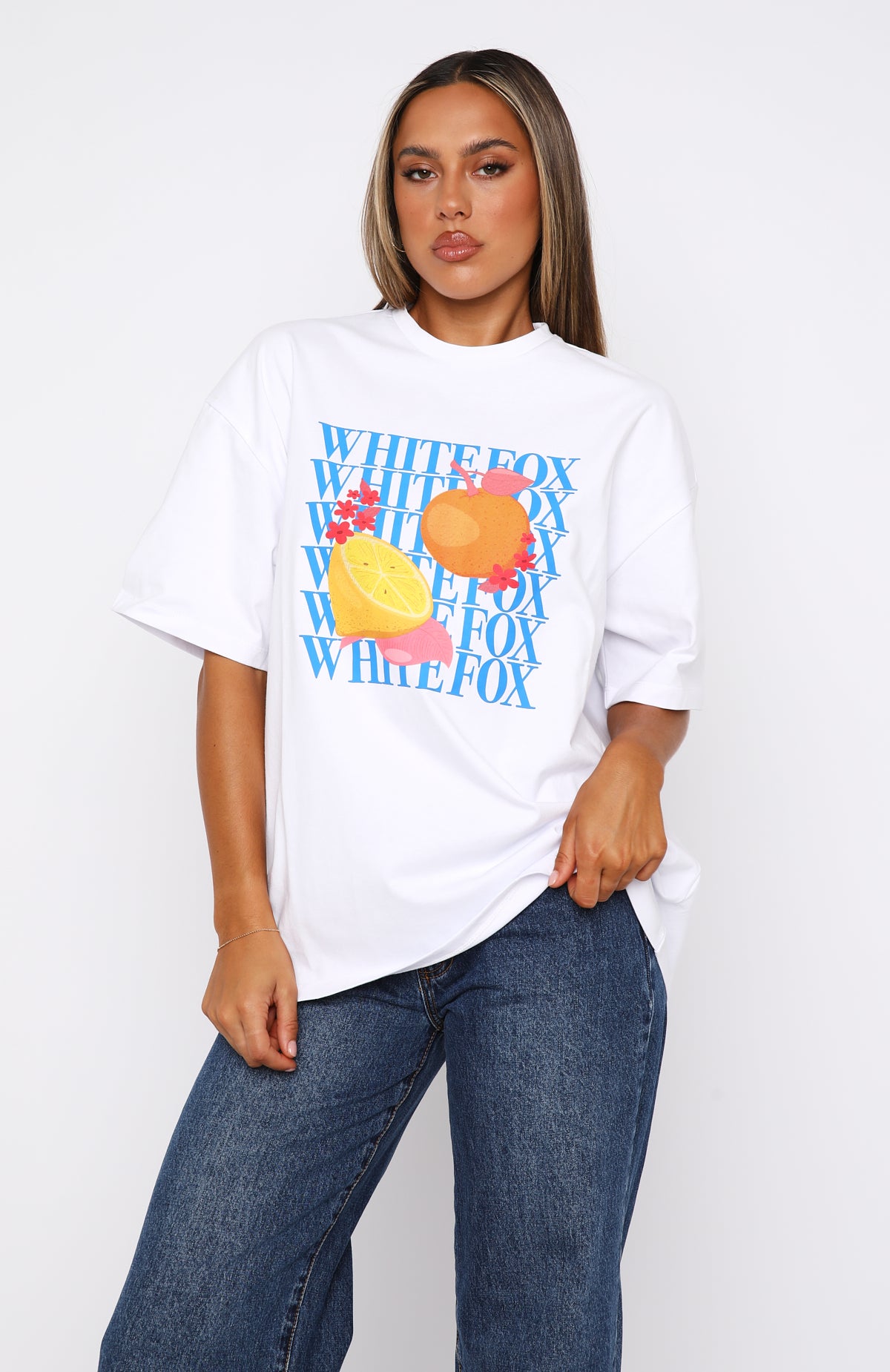 Premium Oh So Sweet Oversized Graphic Tee - White/Blue