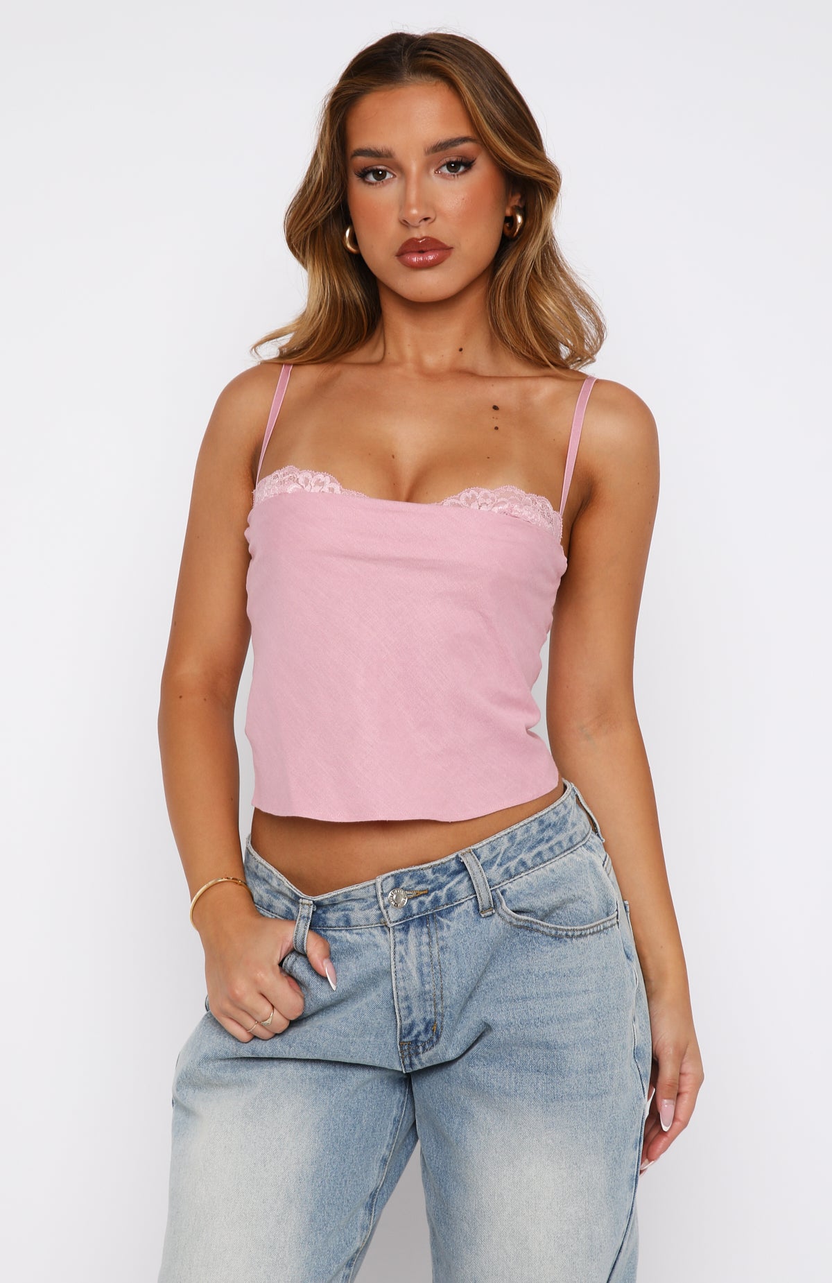 Premium Lace-Lined Linen Top - Pink