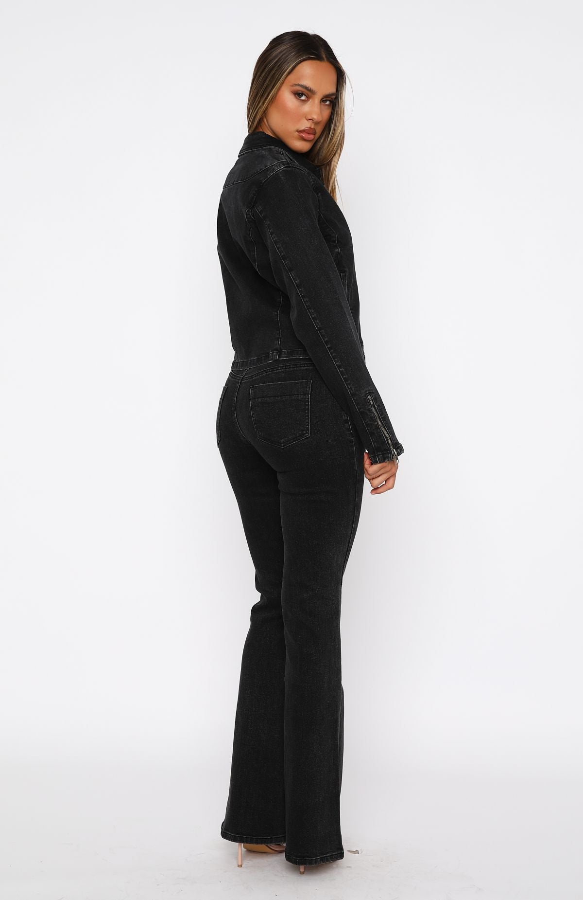 Premium Kayla Acid Wash Flare Jeans - Ultimate Black Denim