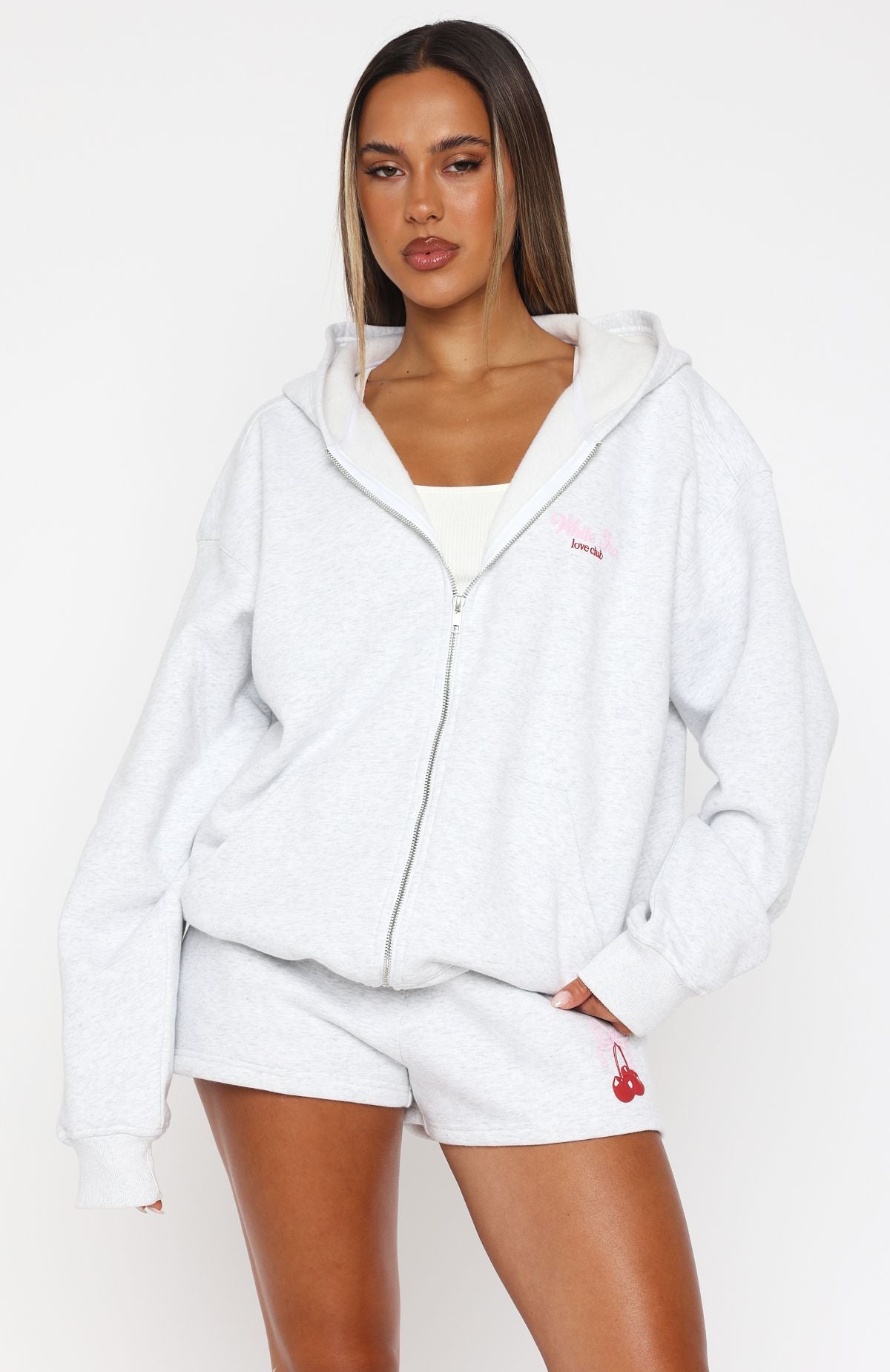 Premium Fell So Hard Zip Front Hoodie - Grey Marle