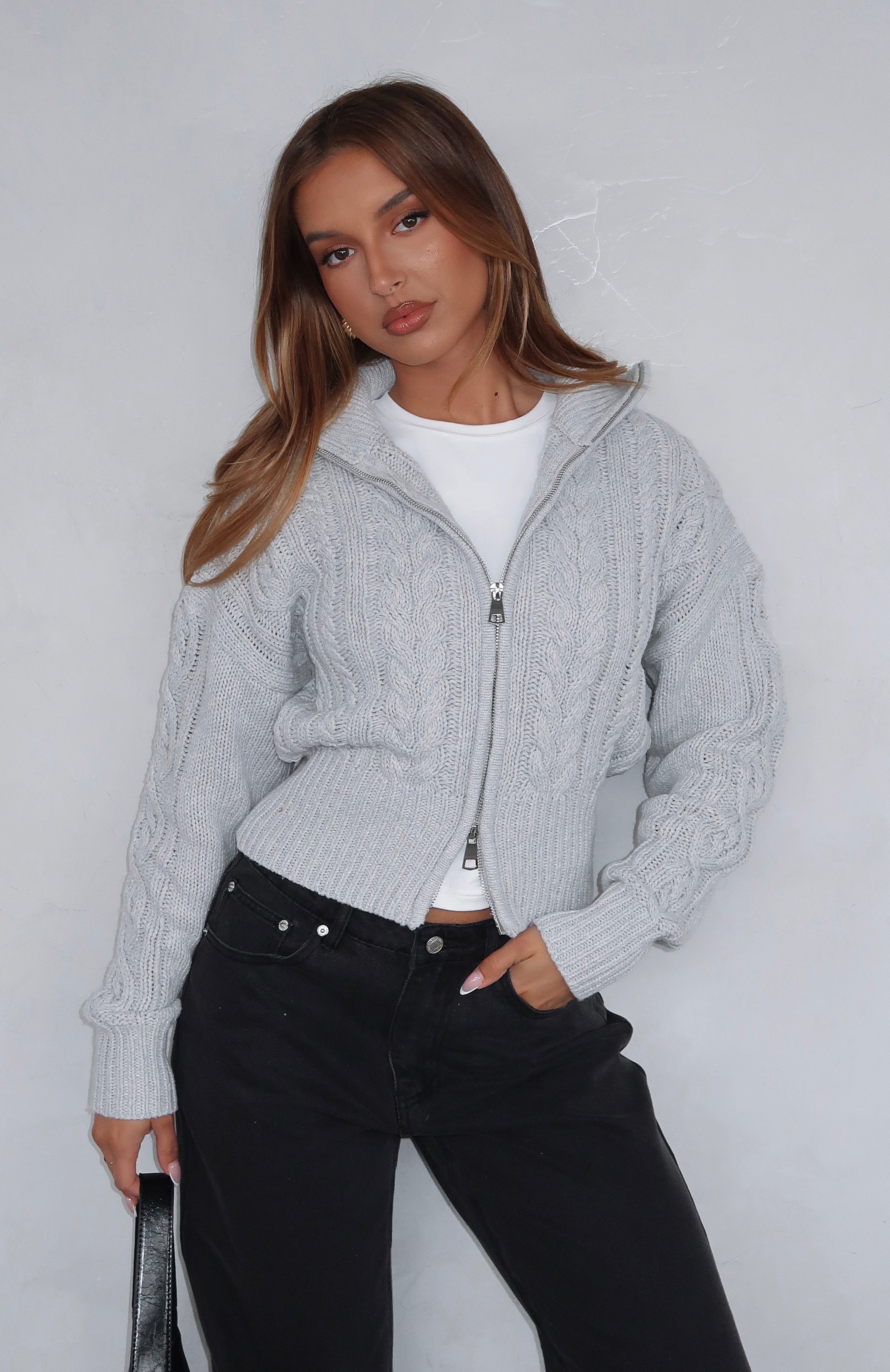 Premium Zip Front Knit Sweater - Grey Marle | Ultimate Comfort & Style