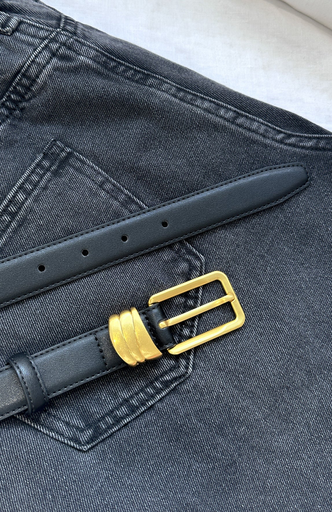 Premium Rex Belt - Black with Vintage Gold Buckle