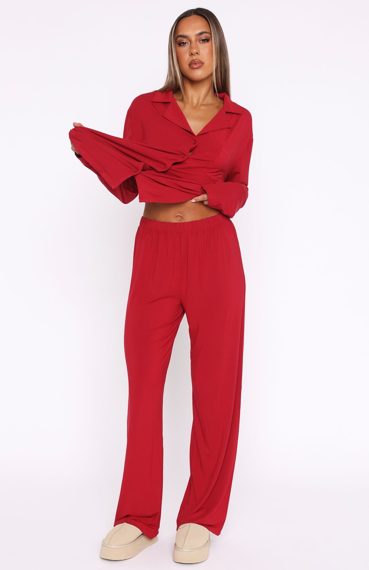 Ultimate Comfort Pillow Talk Long Sleeve Pyjama Set - Red