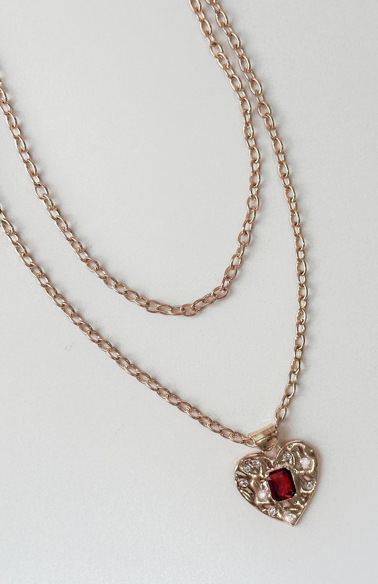 Premium Romy Heart Necklace - Gold/Red