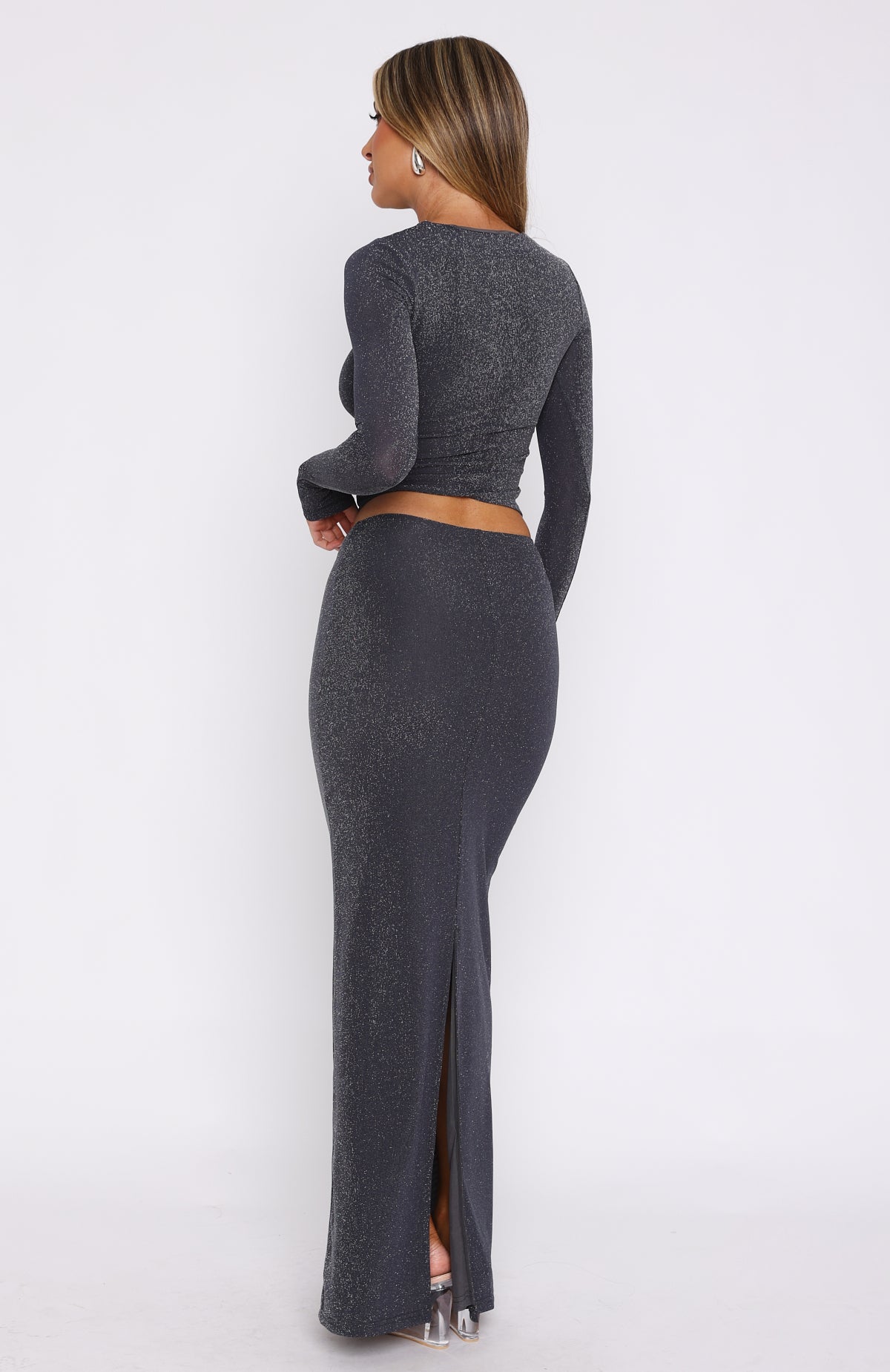 Premium Lock Me Up Maxi Skirt - Charcoal Glitter Edition