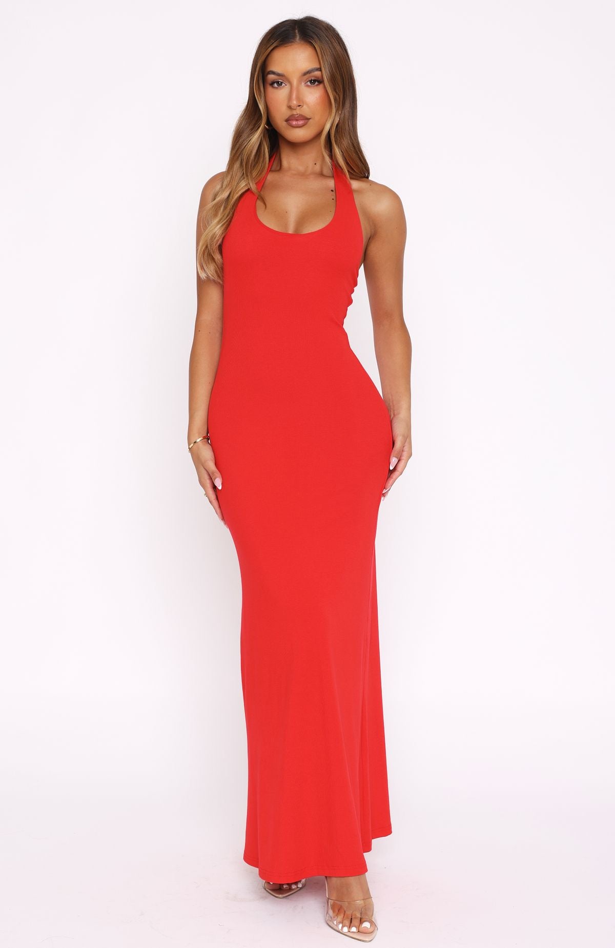 Ultimate Red Halter Maxi Dress - Bold & Backless