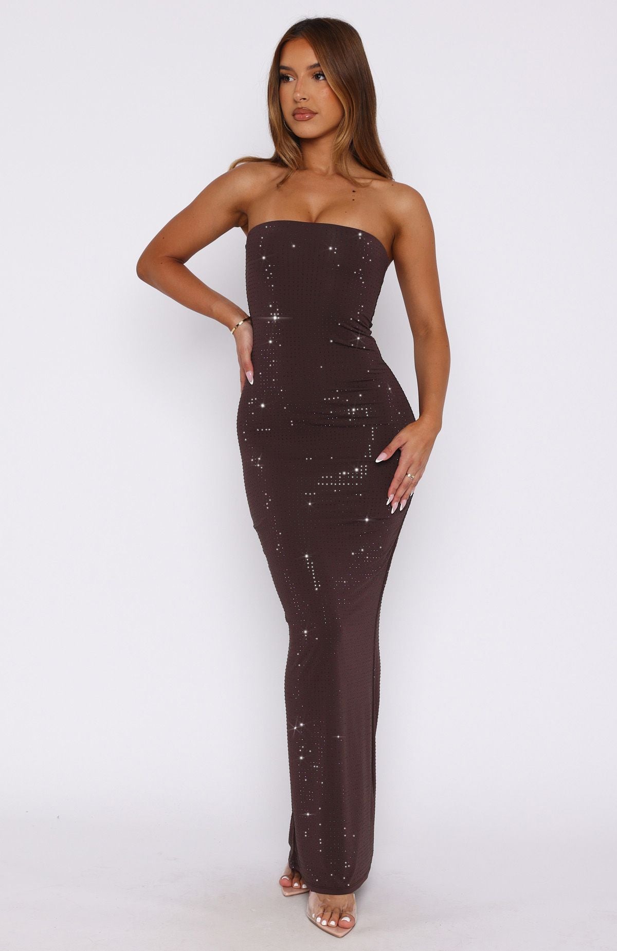 Premium Platinum Maxi Dress - Chocolate Elegance