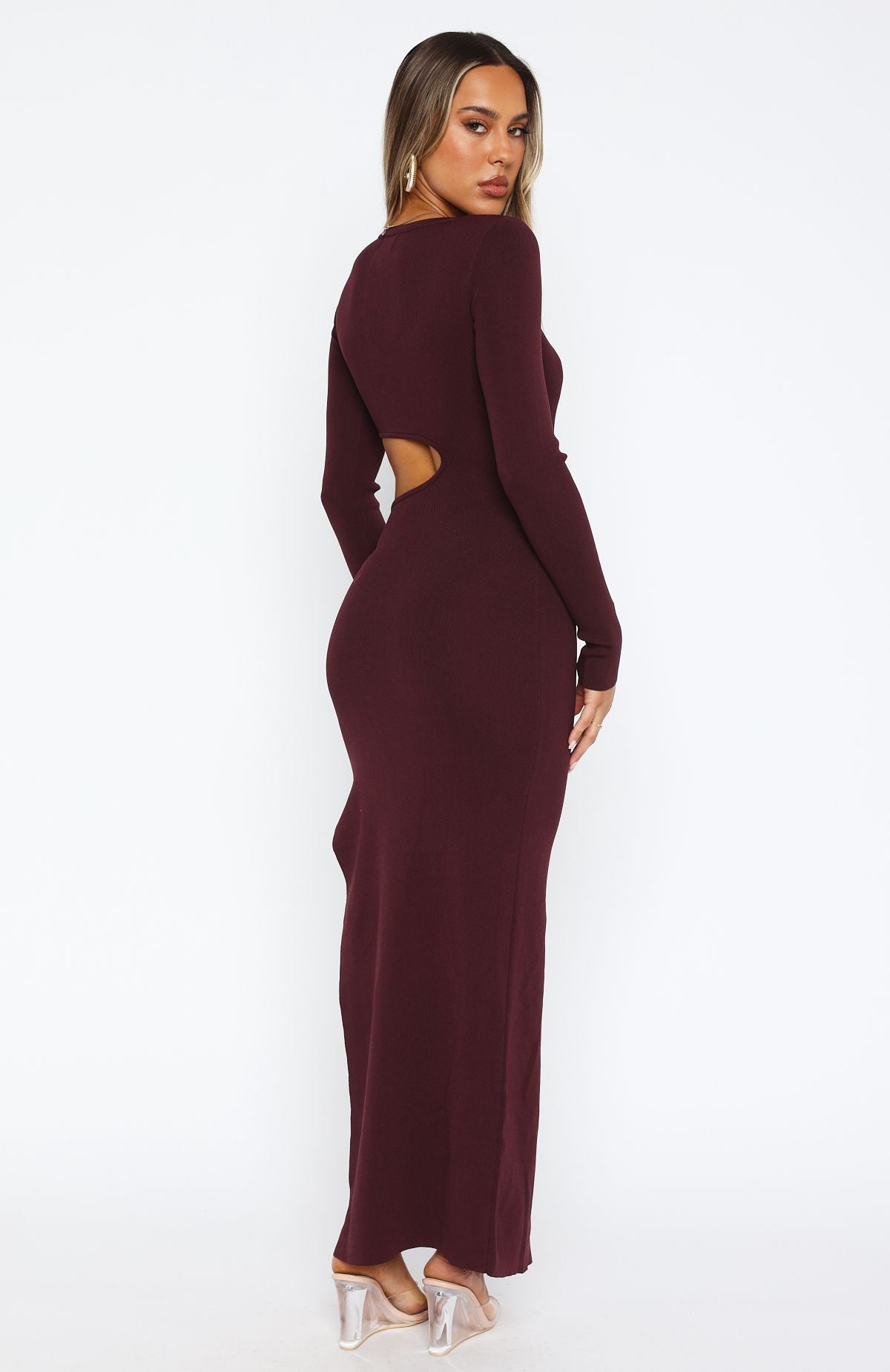 Premium Long Sleeve Maxi Dress - Dark Burgundy | Ultimate Elegance