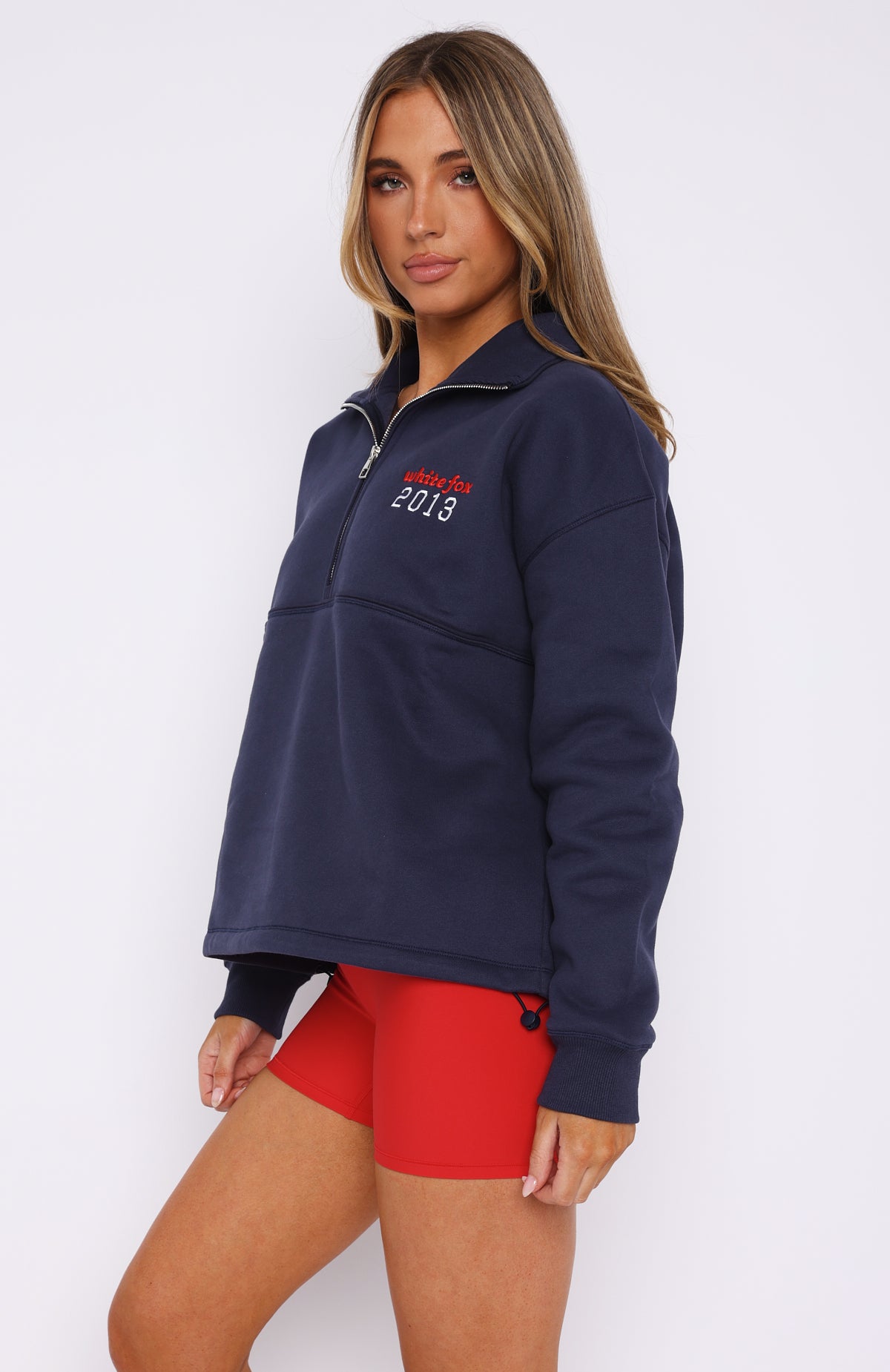 Premium Hold Me Down Zip-Front Sweater in Navy