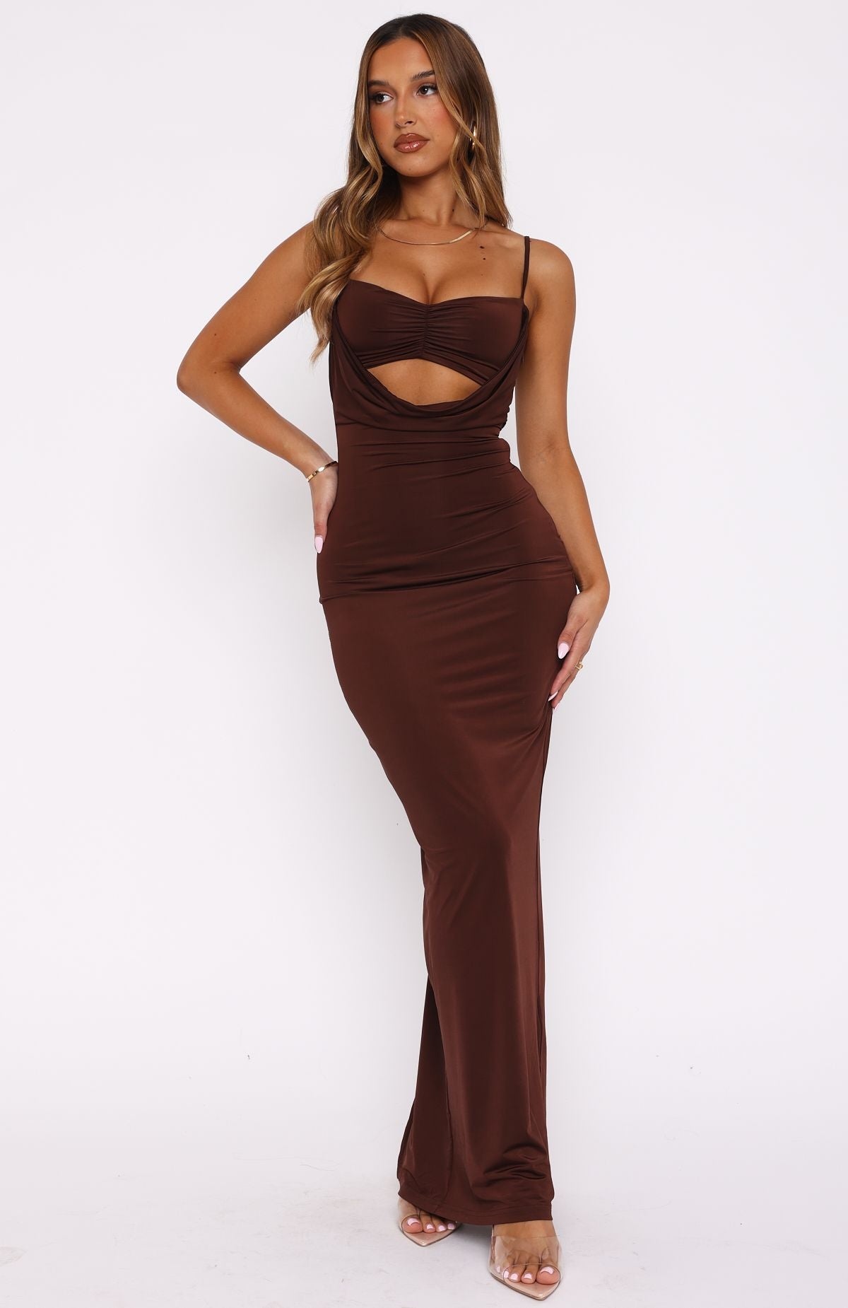 Premium Hit The City Maxi Dress in Chocolate