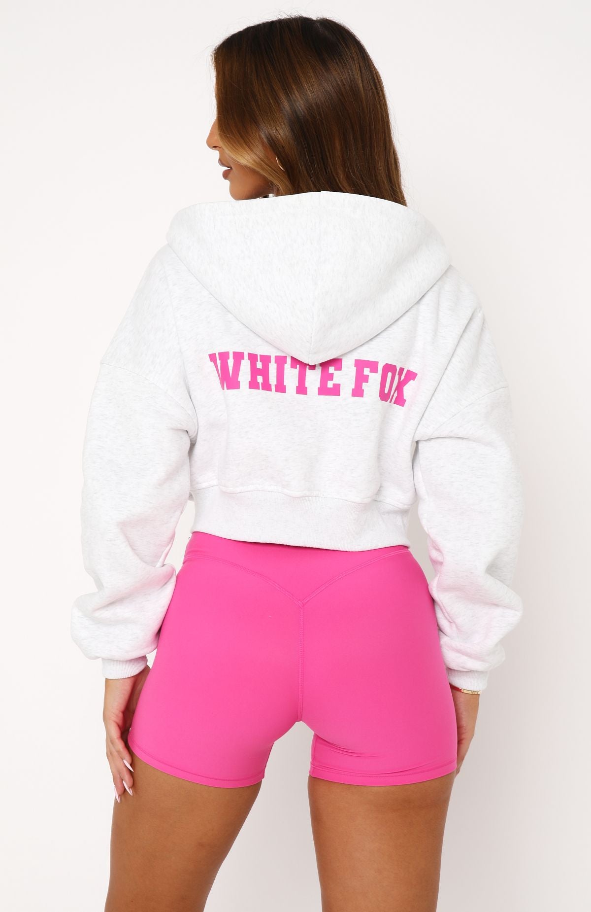Ultimate Stepping Out Cropped Hoodie - Grey Marle & Pink