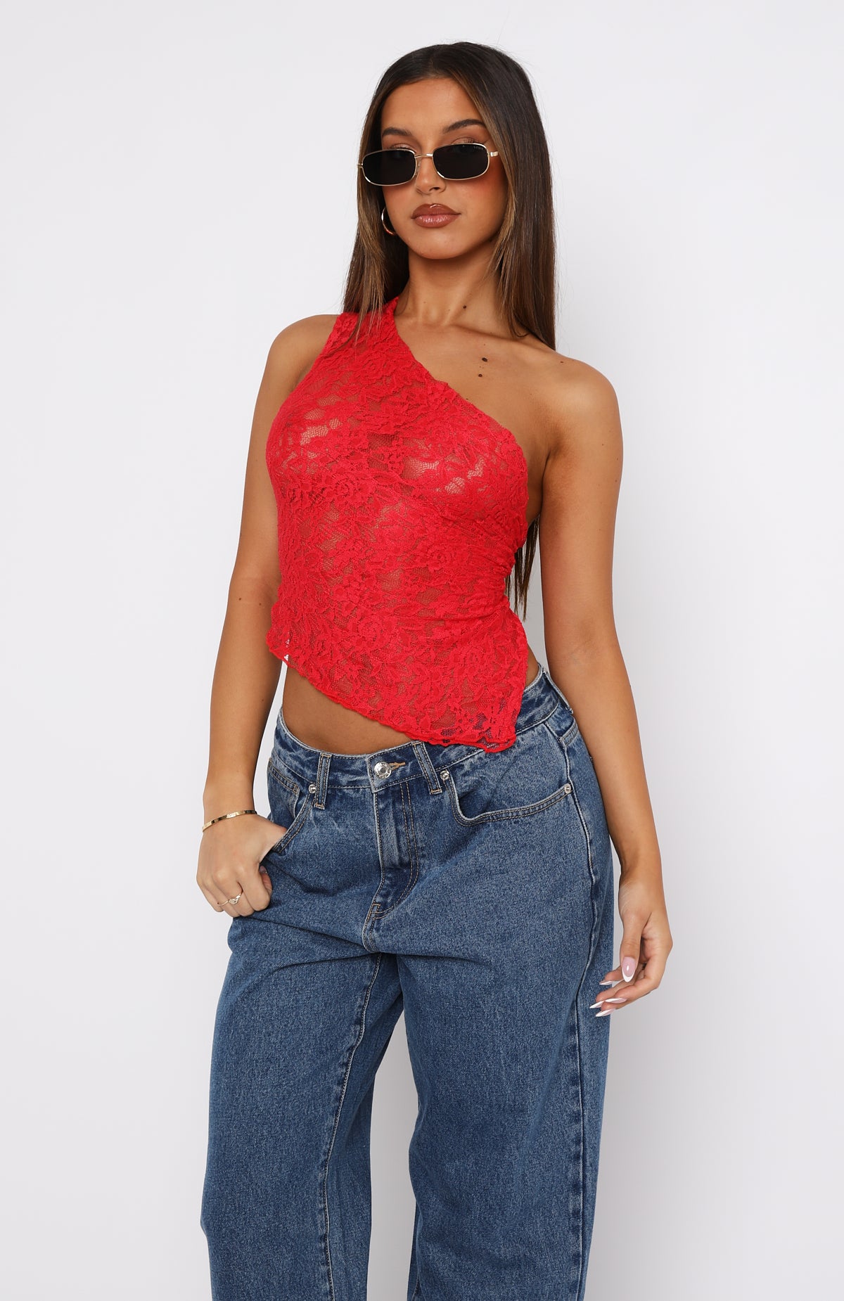 Premium It's A Love Story Lace Top - Red