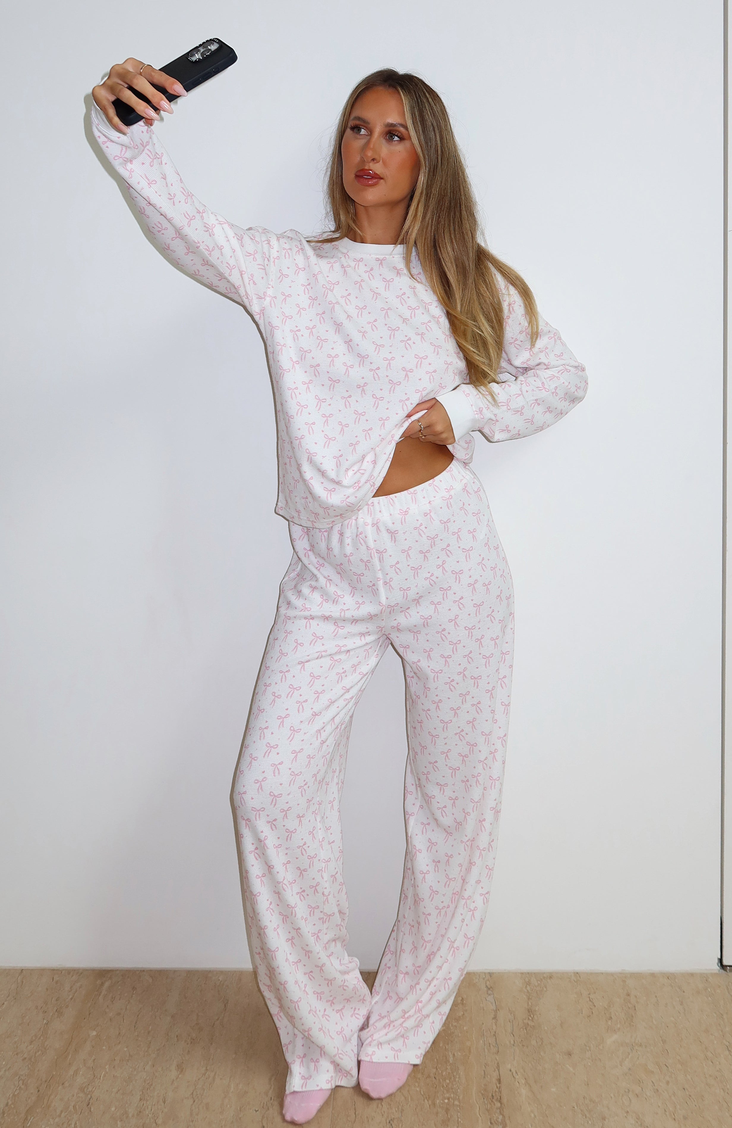 Ultimate Comfort Long Sleeve Pyjama Set with Bow Accent