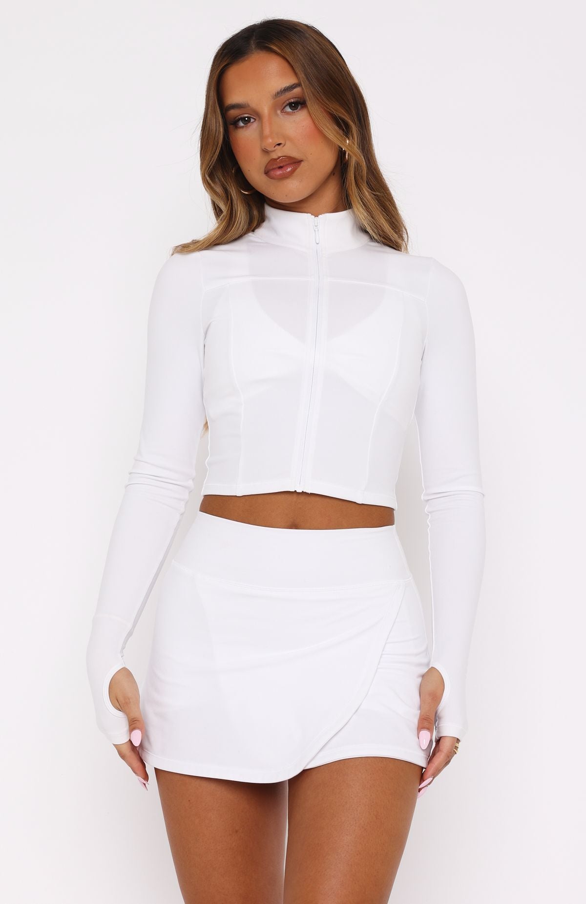 Premium Times Up Crop Jacket - White | Ultimate Workout Essential