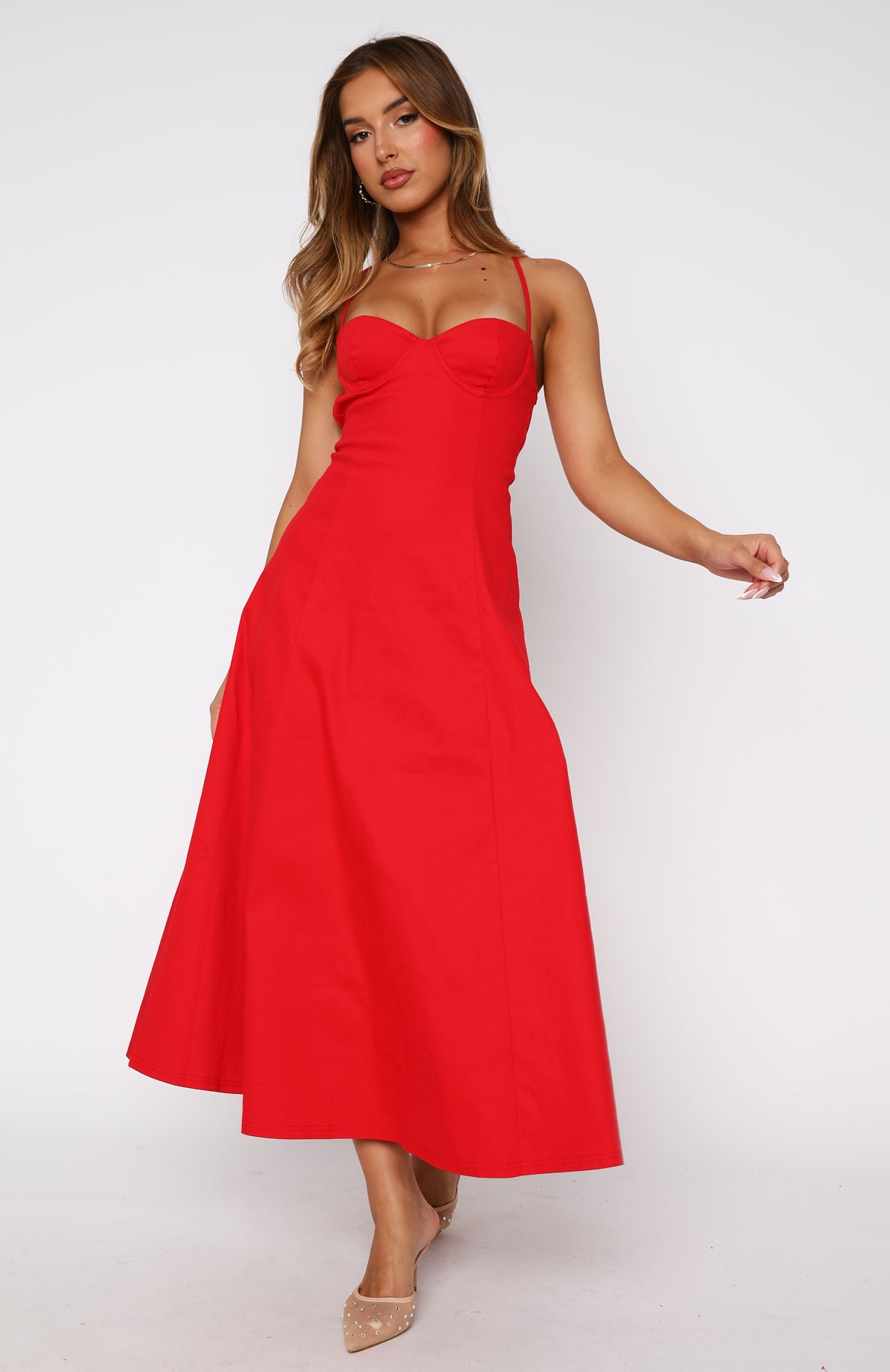 Premium Wanna Be There Midi Dress - Elegant Red