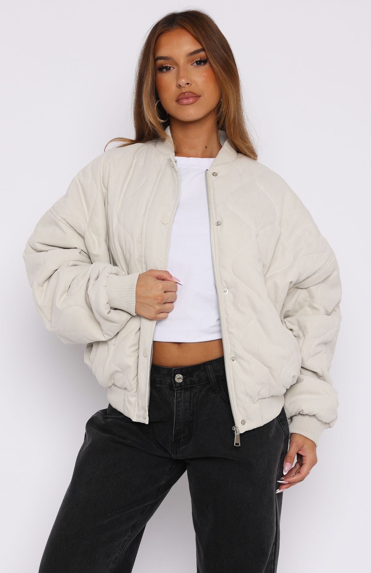 Premium Soft Love Bomber Jacket - Beige