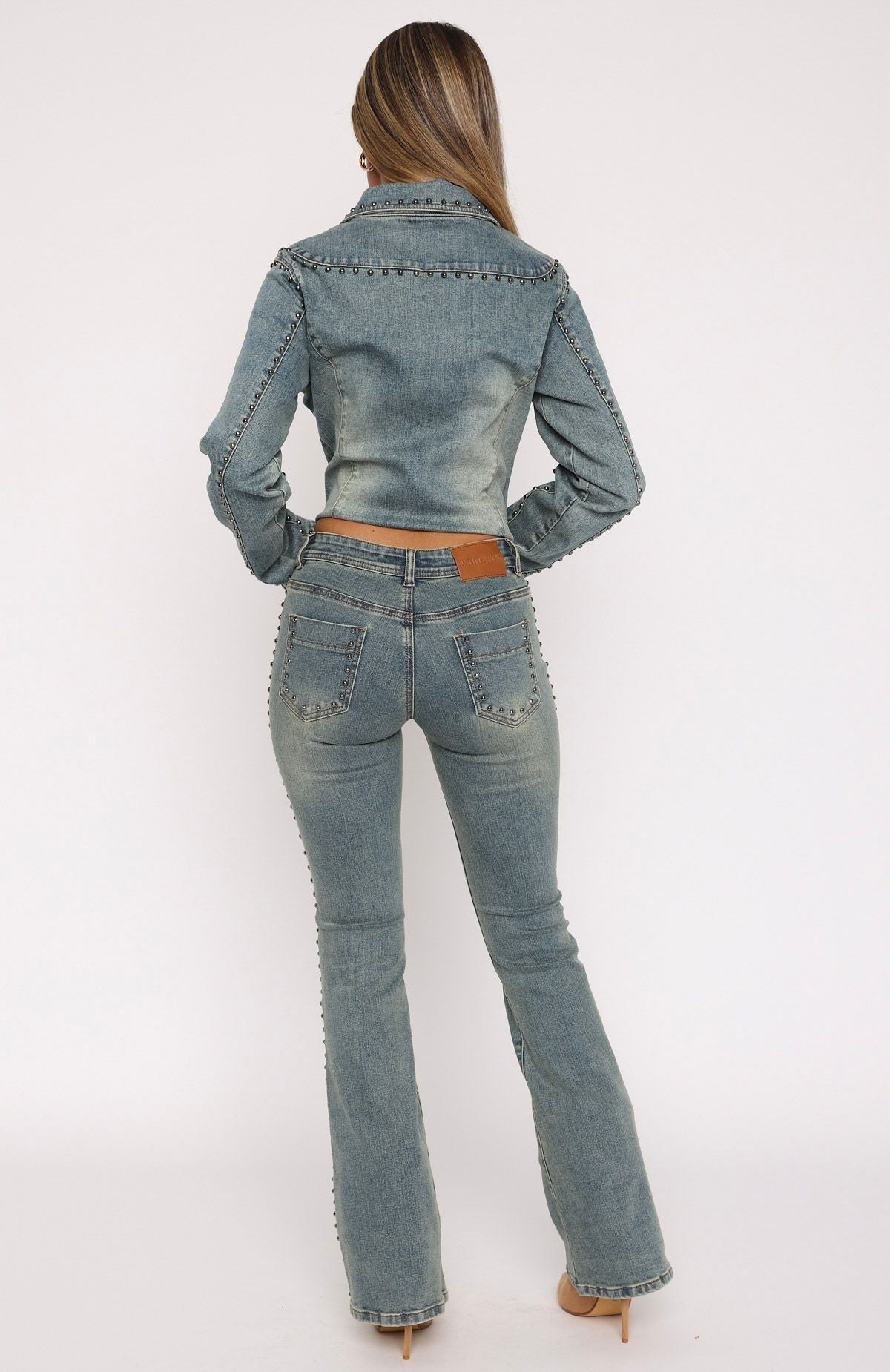 Premium Blake Low Rise Studded Flare Jeans - Brown & Blue