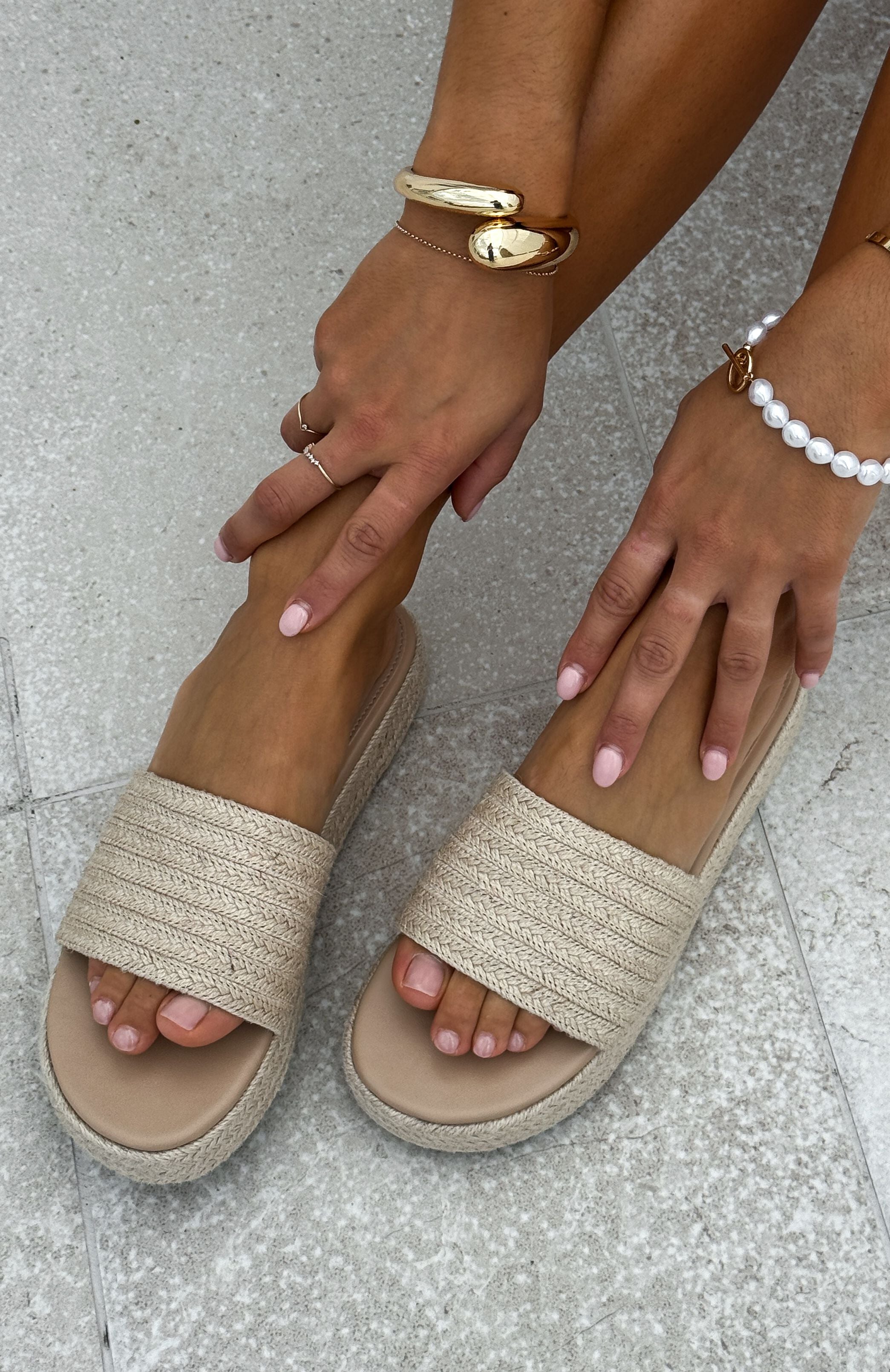 Premium Lush Life Natural Woven Platform Slides