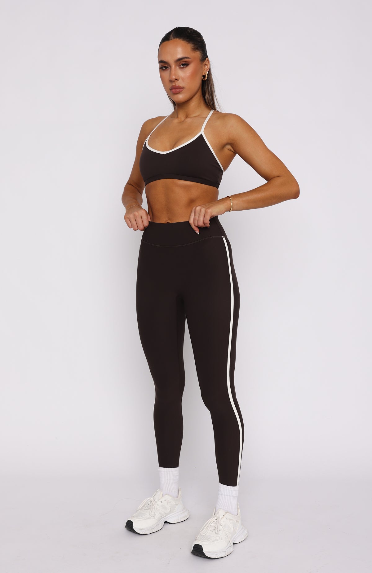 Ultimate Core Workout High Waisted Leggings - Espresso/Cream