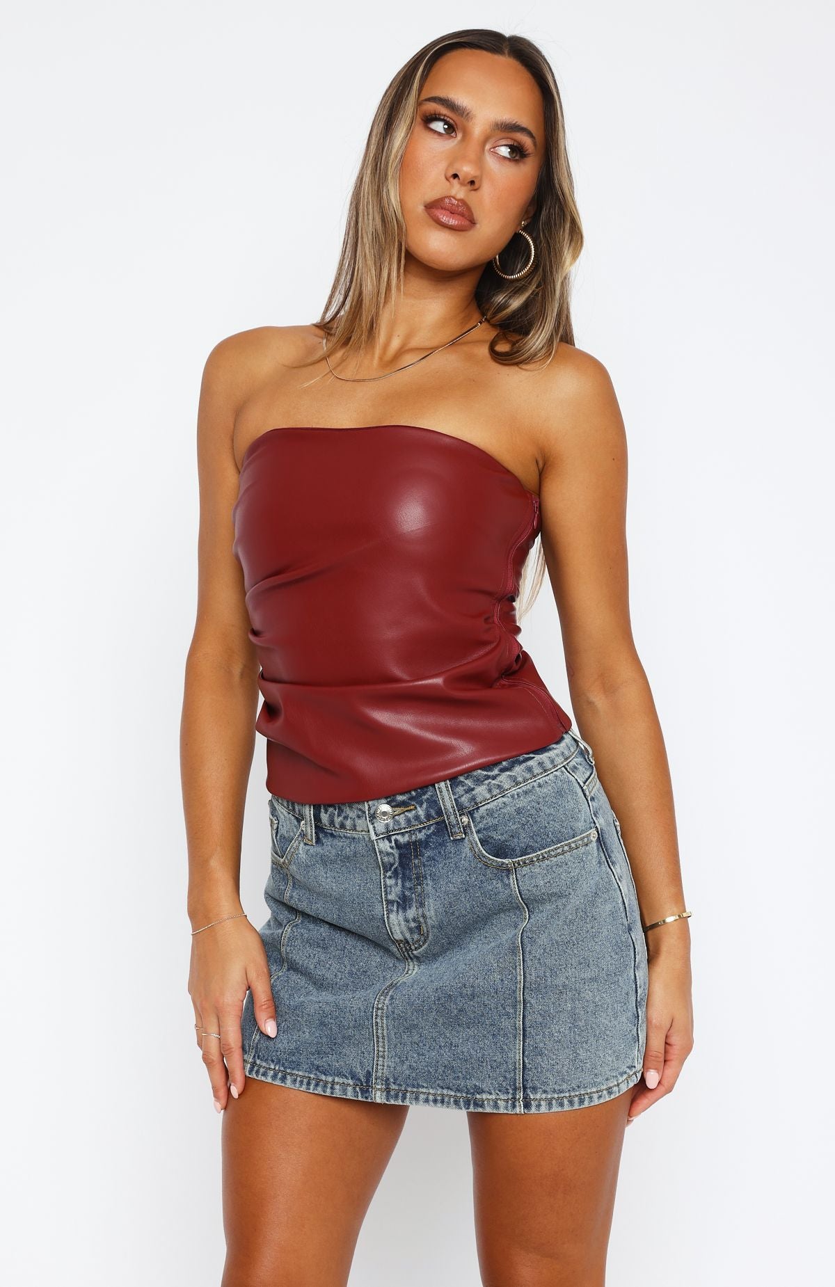 Ultimate Strapless PU Bustier in Wine - Premium Fit & Style