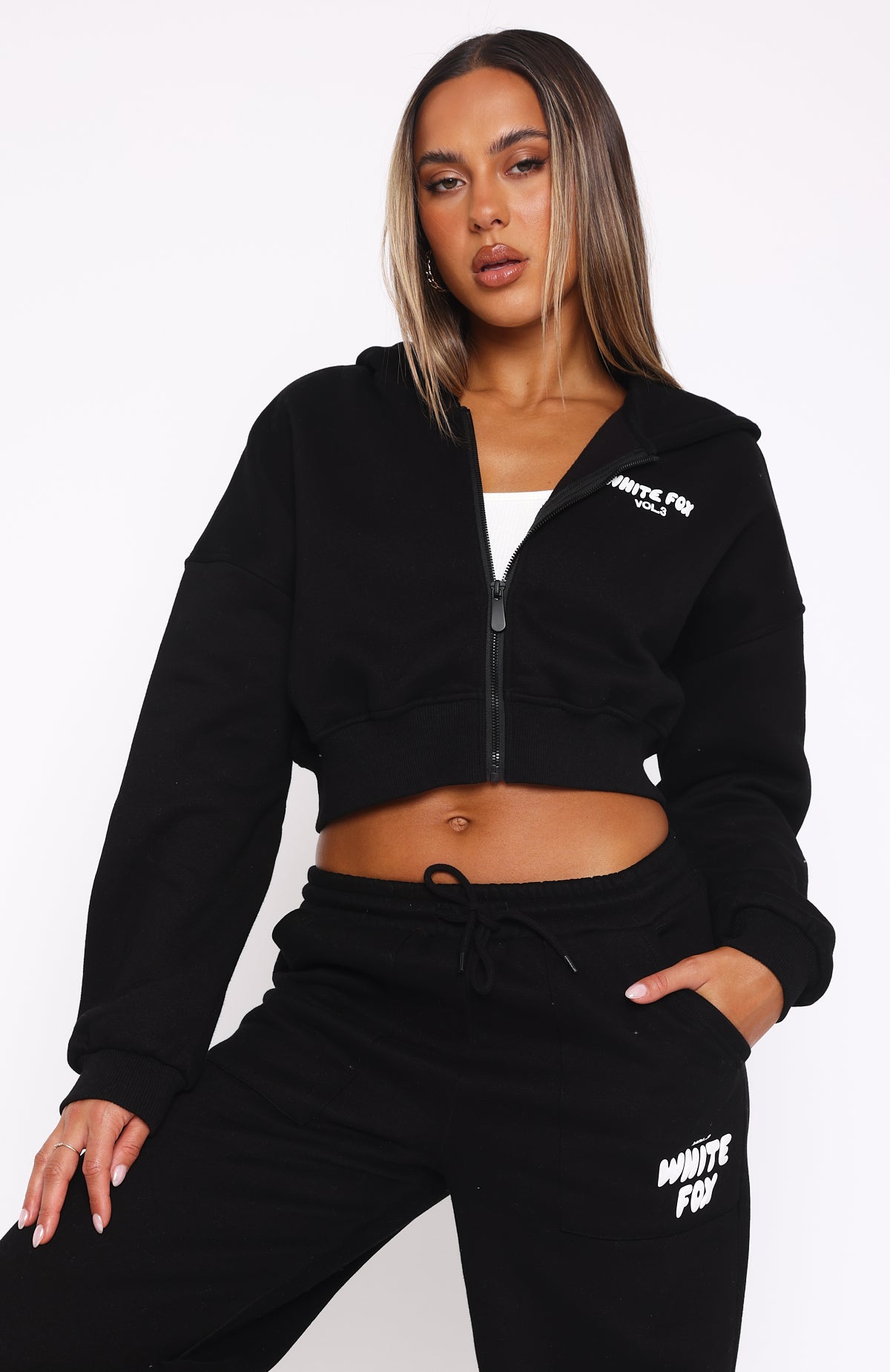 Premium Offstage Cropped Zip Hoodie - Monochrome Style