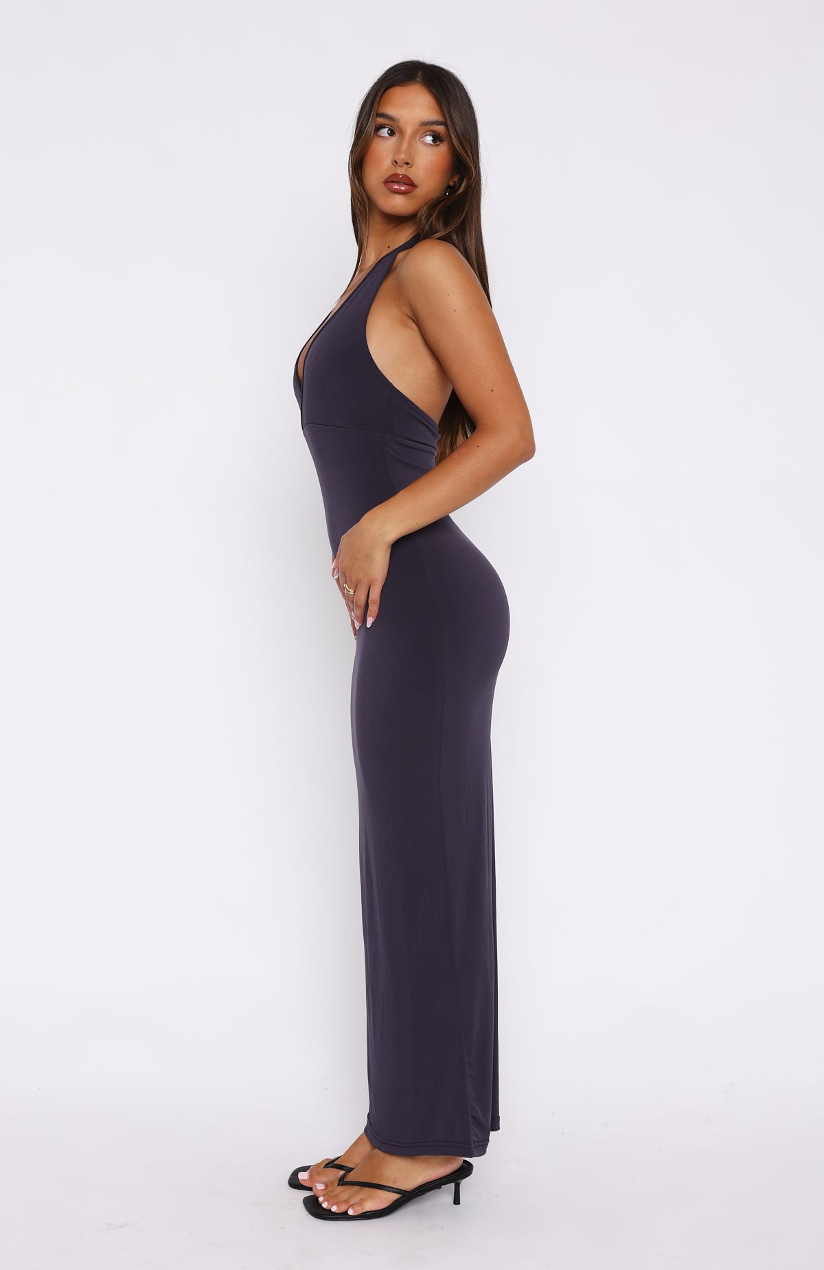 Premium Halter Neck Maxi Dress - Charcoal Blue | Ultimate Elegance