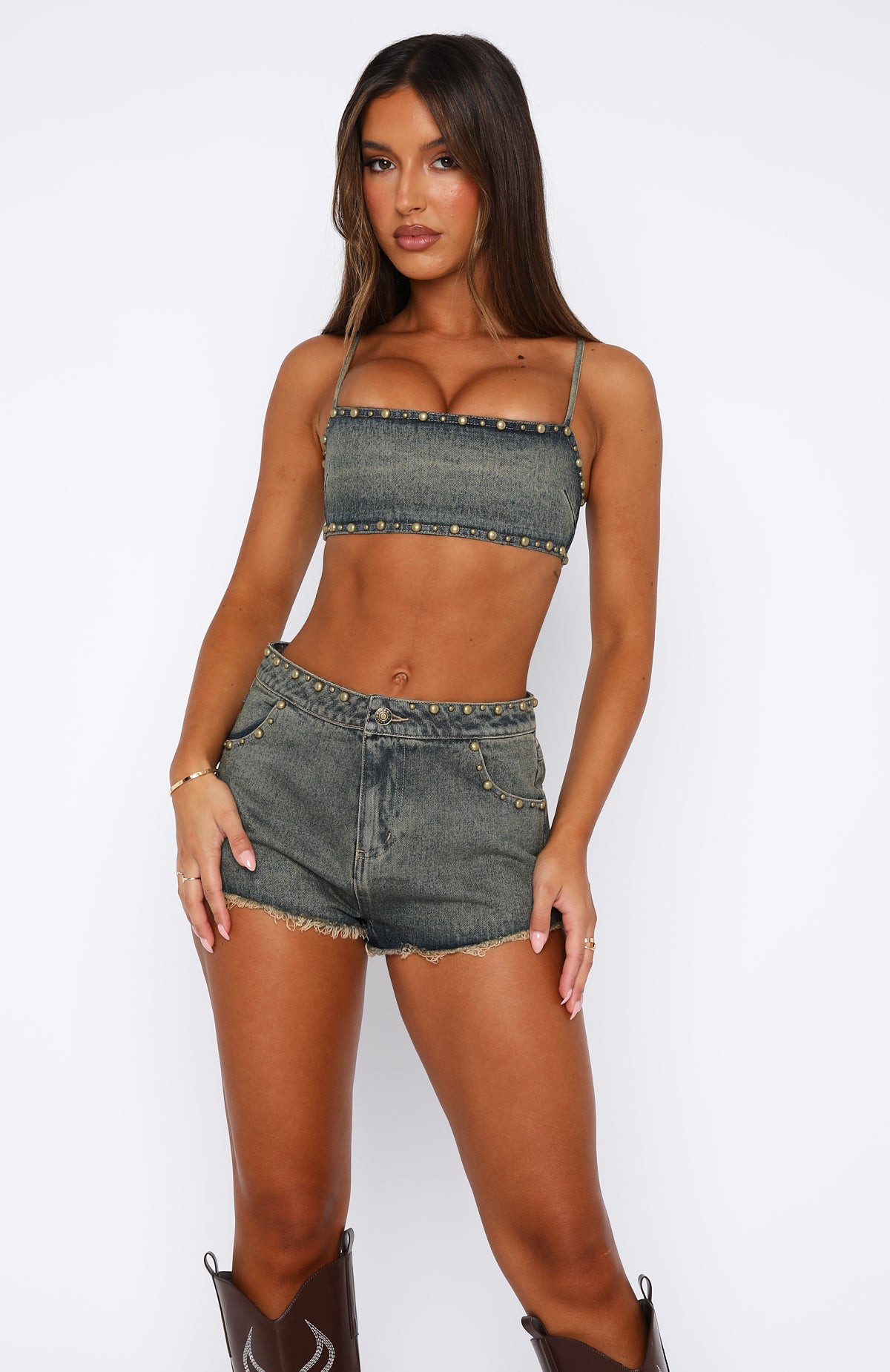 Premium Get Shaky Denim Crop Hazel Wash - Ultimate Festival Style