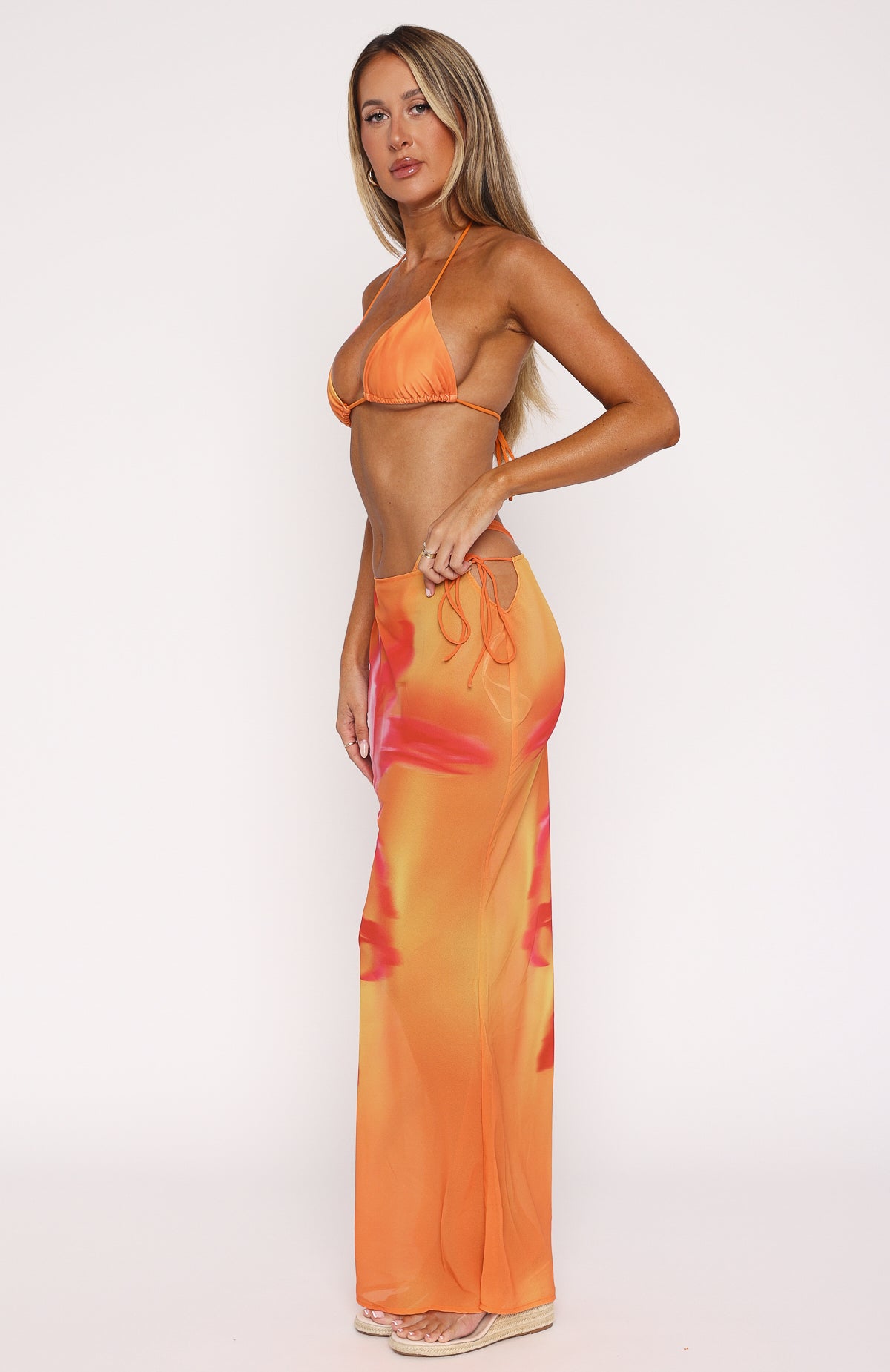 Premium Luminous Maxi Skirt | Sunset Floral Design