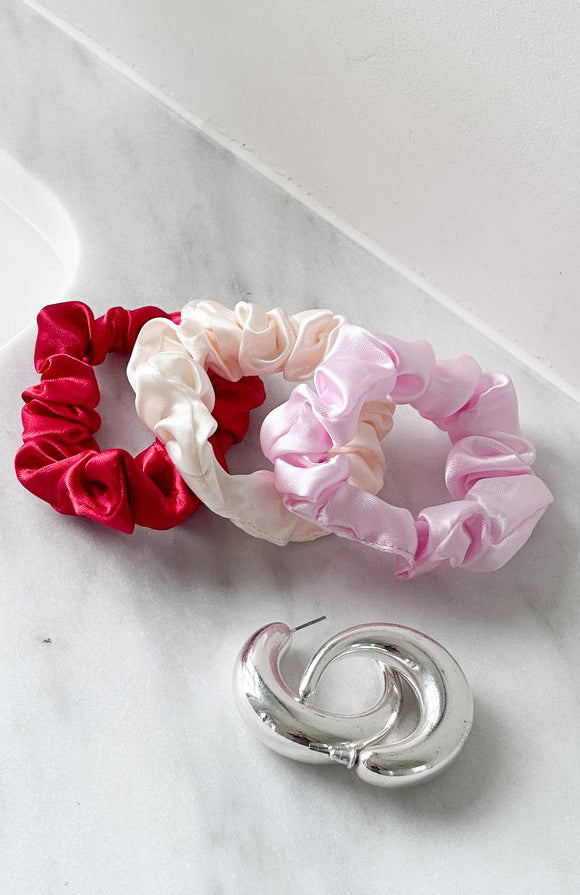 Premium Dalia Hair Tie Trio - Baby Pink, Red & Cream