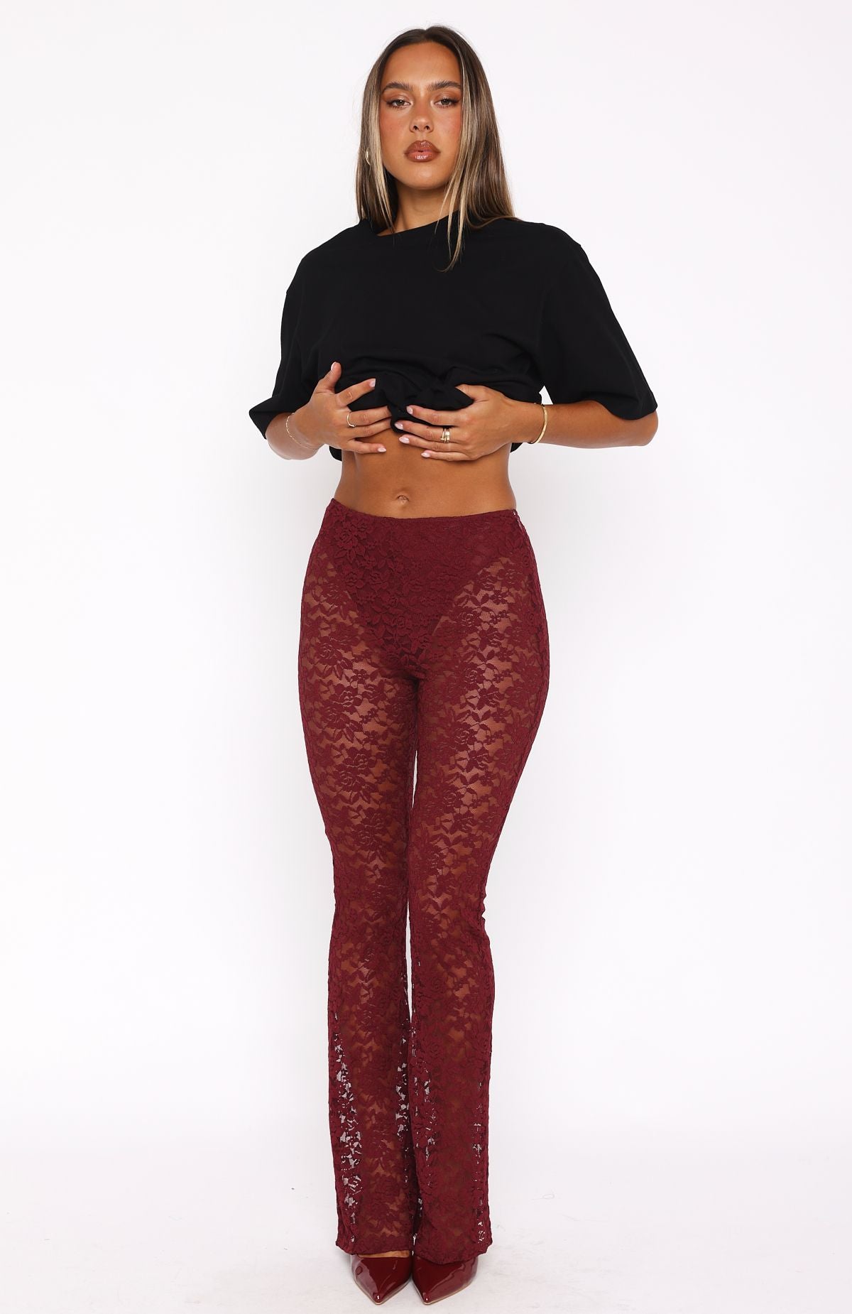 Premium New Era Lace Pants in Wine