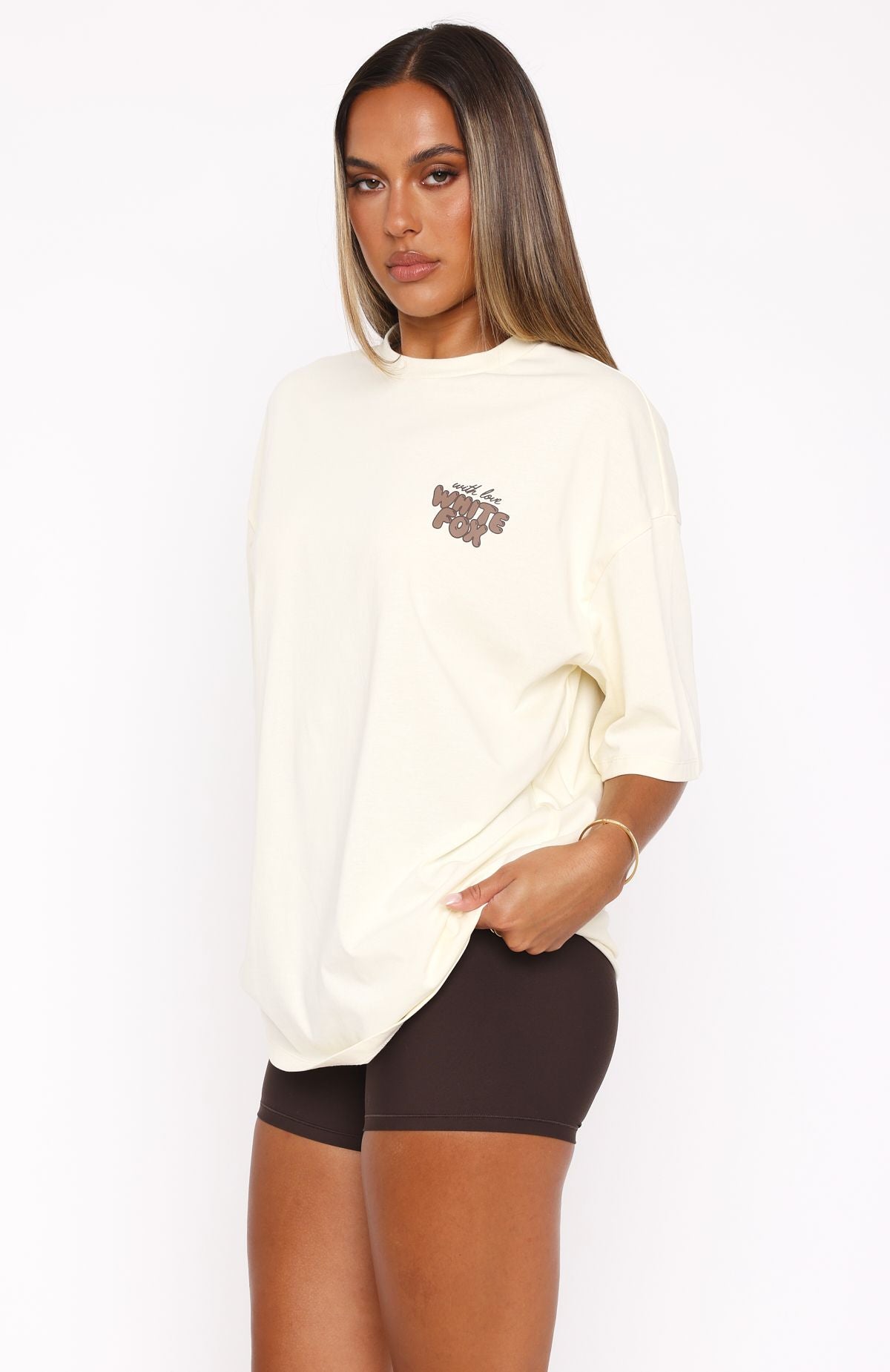 Premium With Love Always Oversized Cotton Tee - Cream