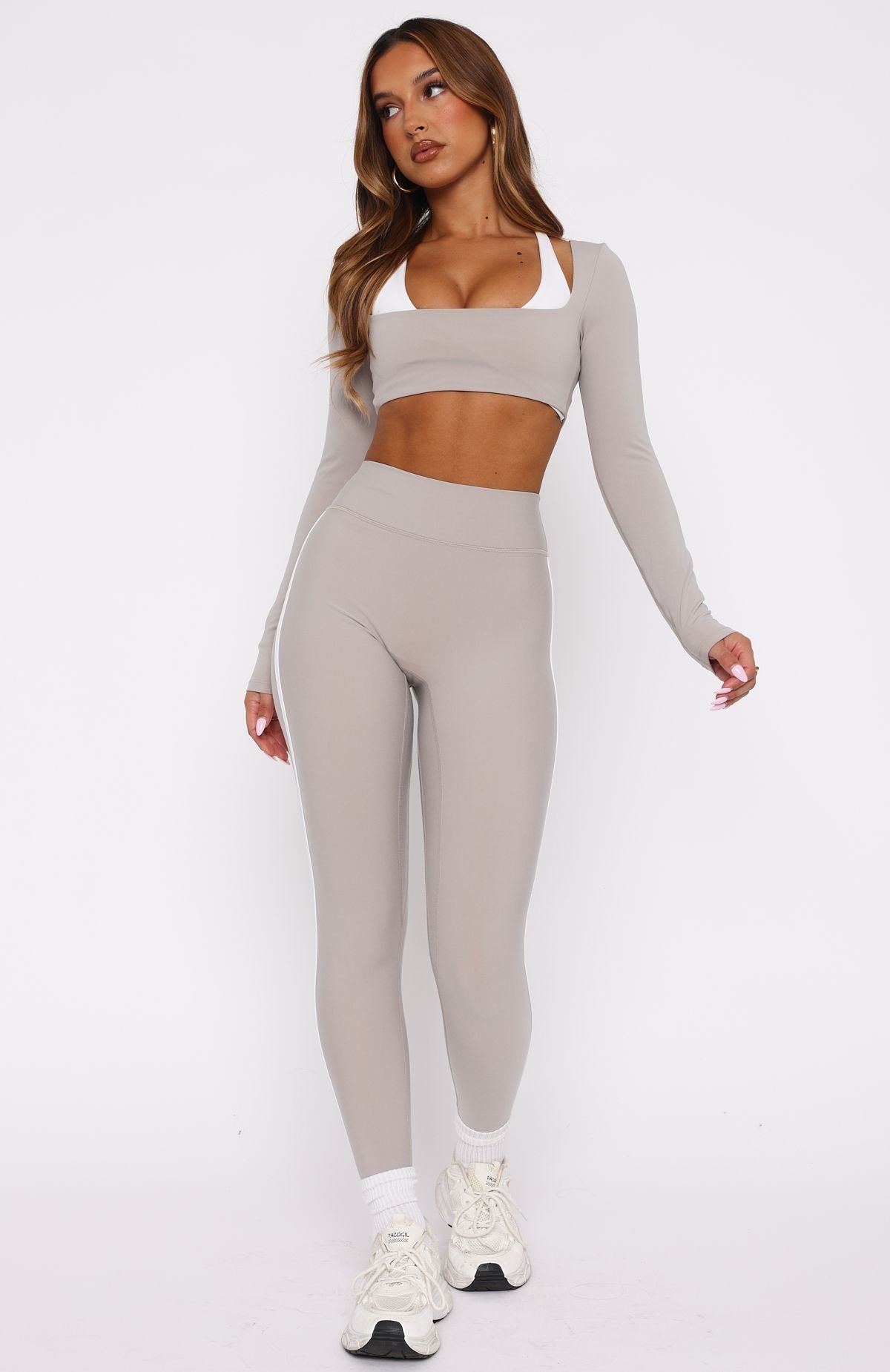 Ultimate Core Workout High Waisted Leggings - Pebble/White